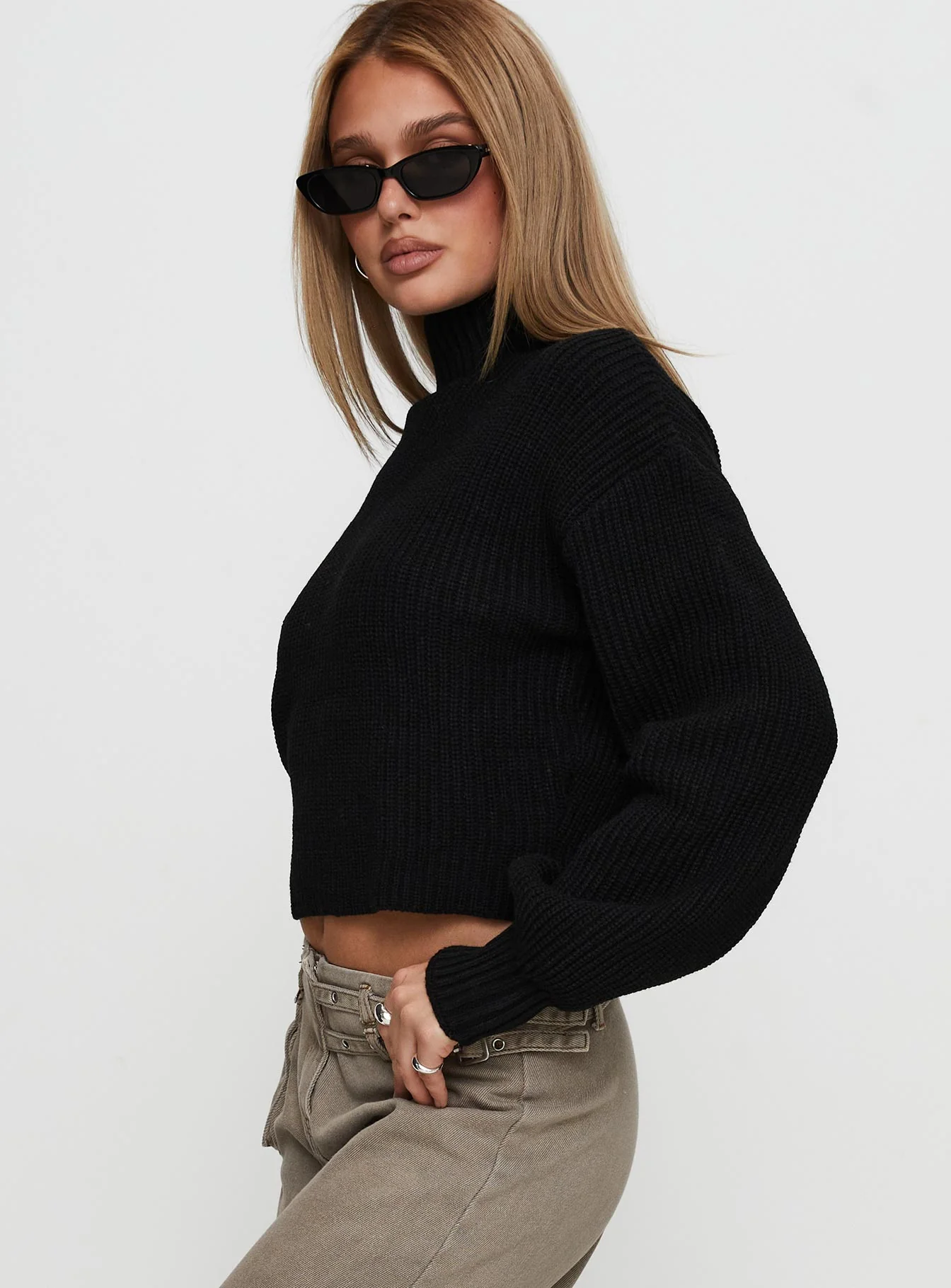 Sayge Mock Neck Knit Sweater Black - Image 4