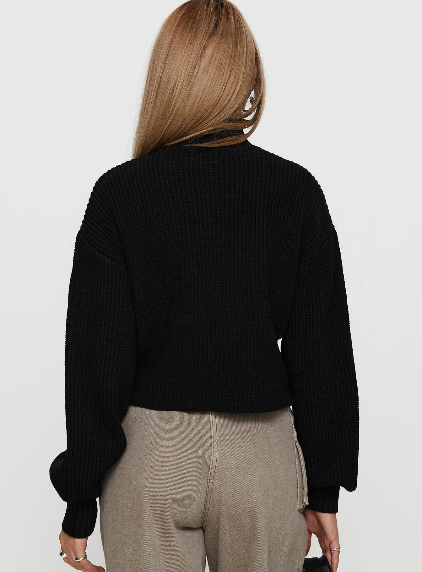 Sayge Mock Neck Knit Sweater Black - Image 5