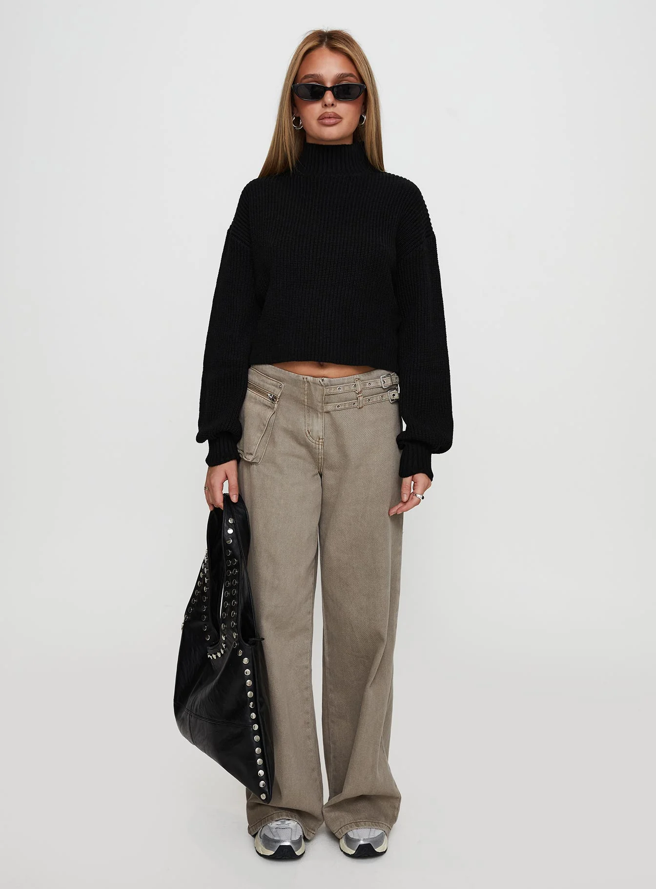Sayge Mock Neck Knit Sweater Black - Image 7