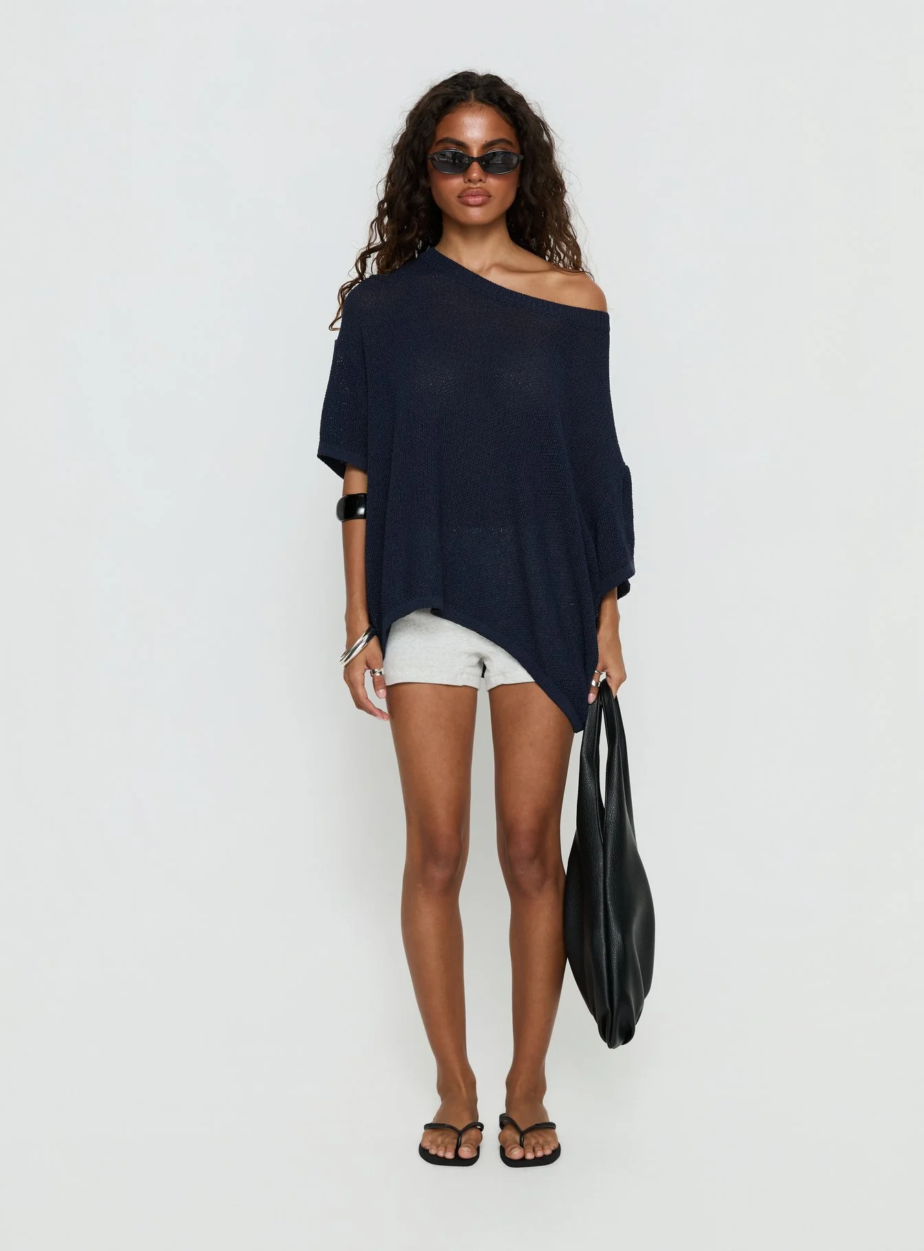 Seara Off Shoulder Knit Top Navy - Image 6