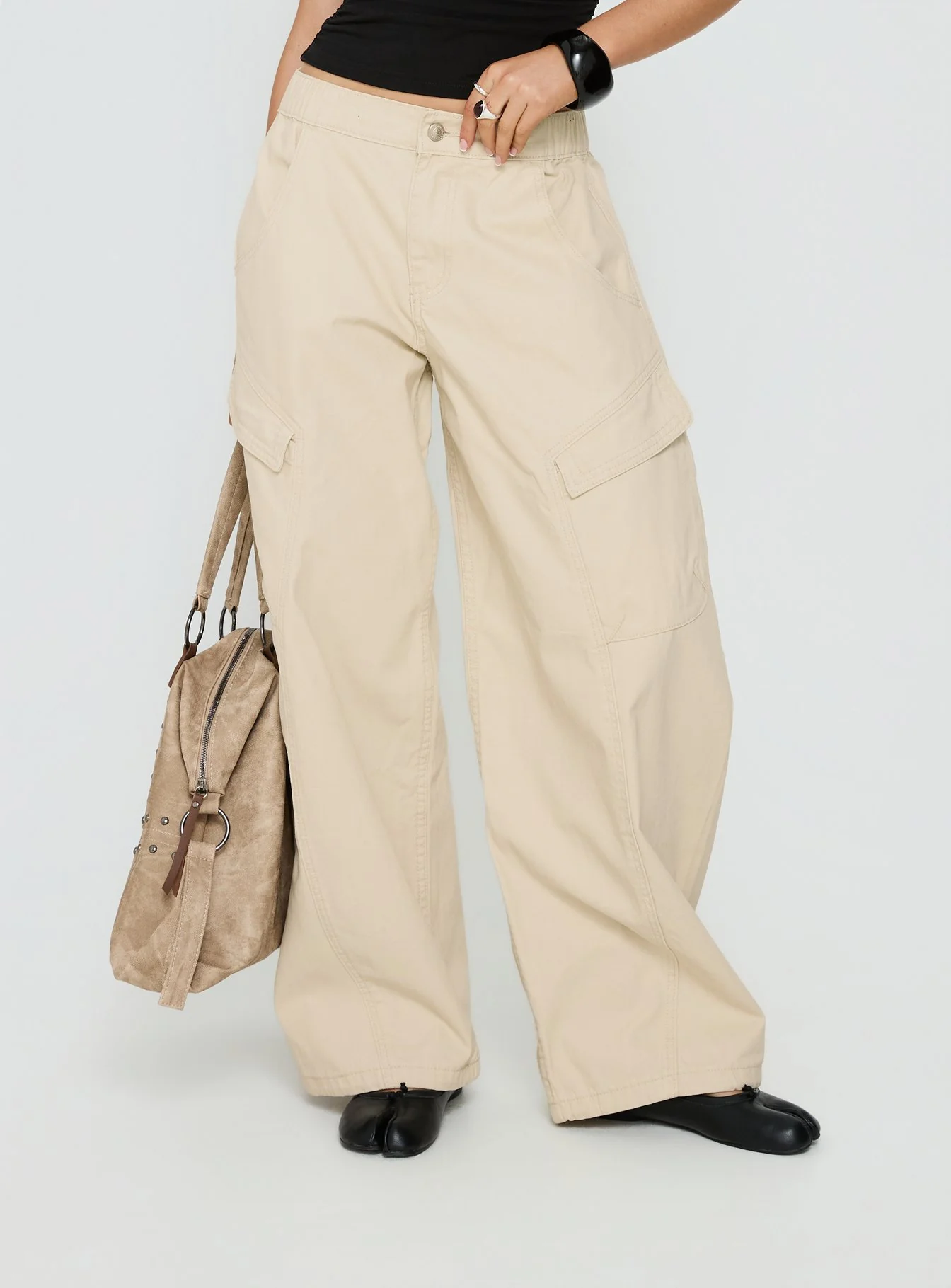 Selective Memory Low Rise Wide Leg Cargo Pants Cream - Image 2
