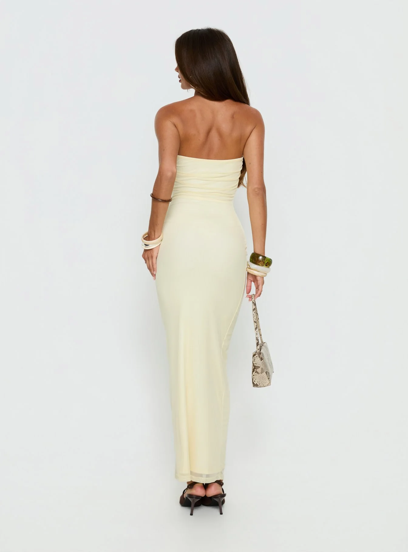 Senora Strapless Drape Maxi Dress Lemon - Image 4