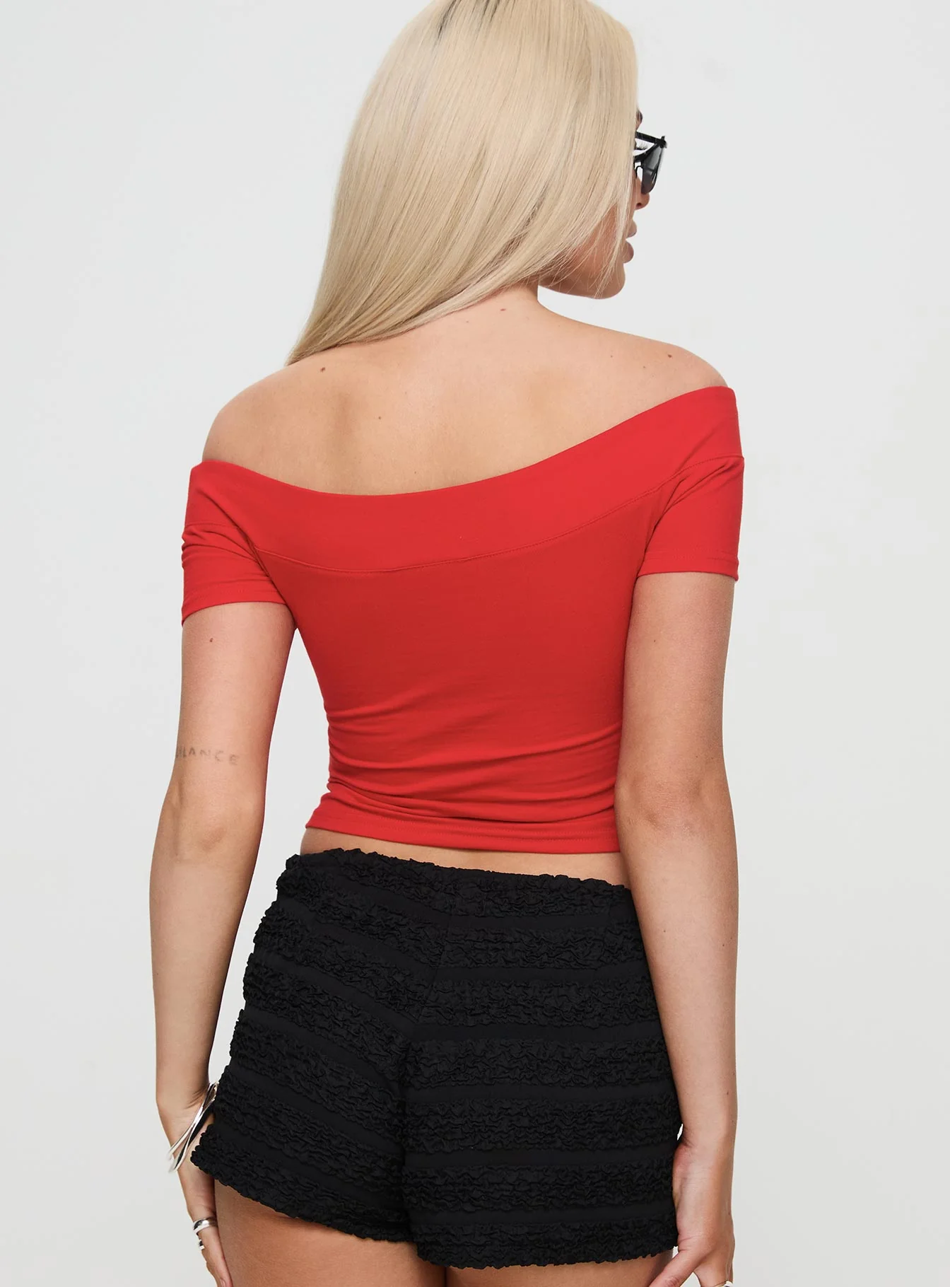 Serendipia Off The Shoulder Graphic Top Red - Image 5