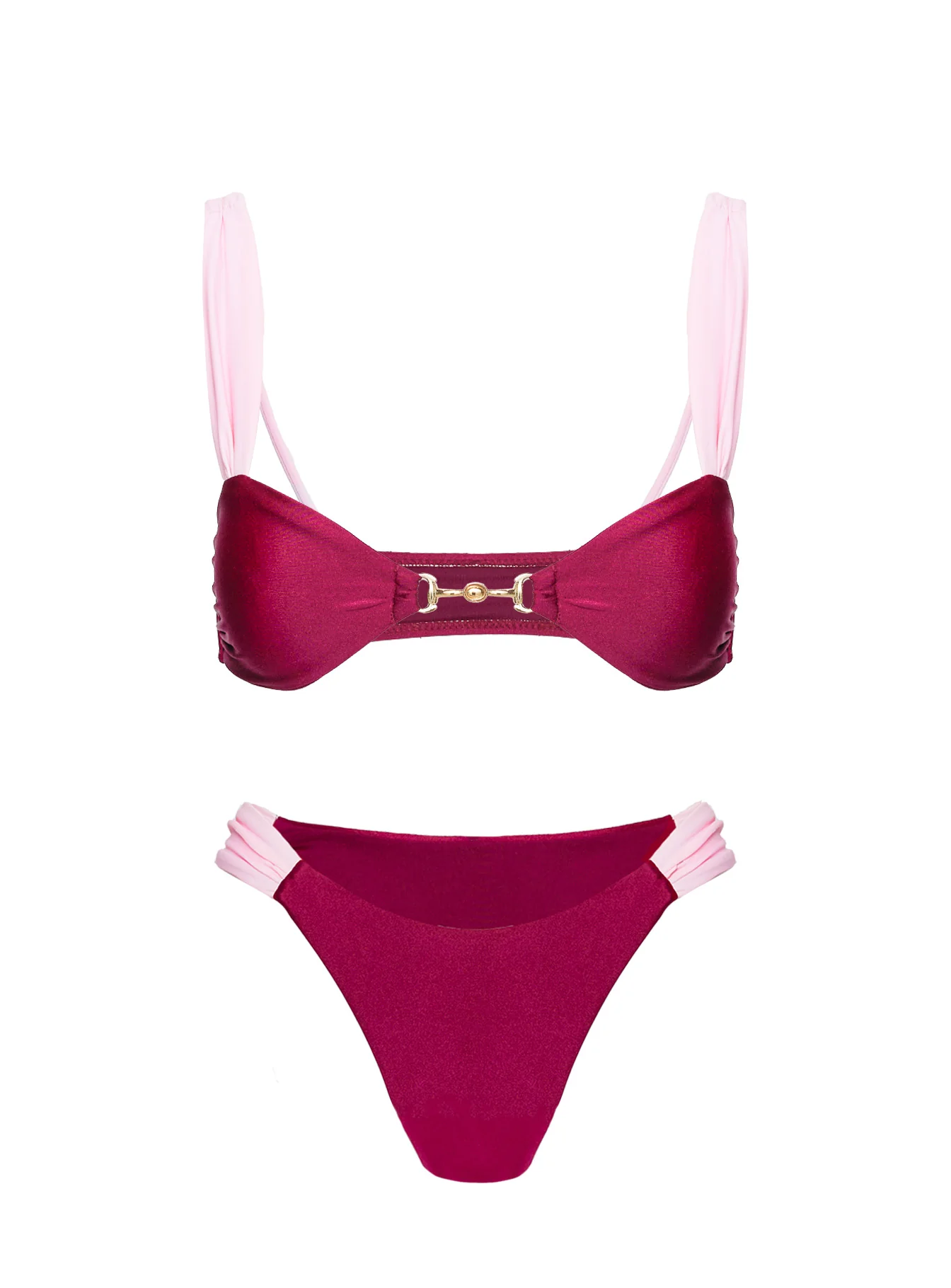 Siamese Ruched Bikini Bottom Red / Pink - Image 5