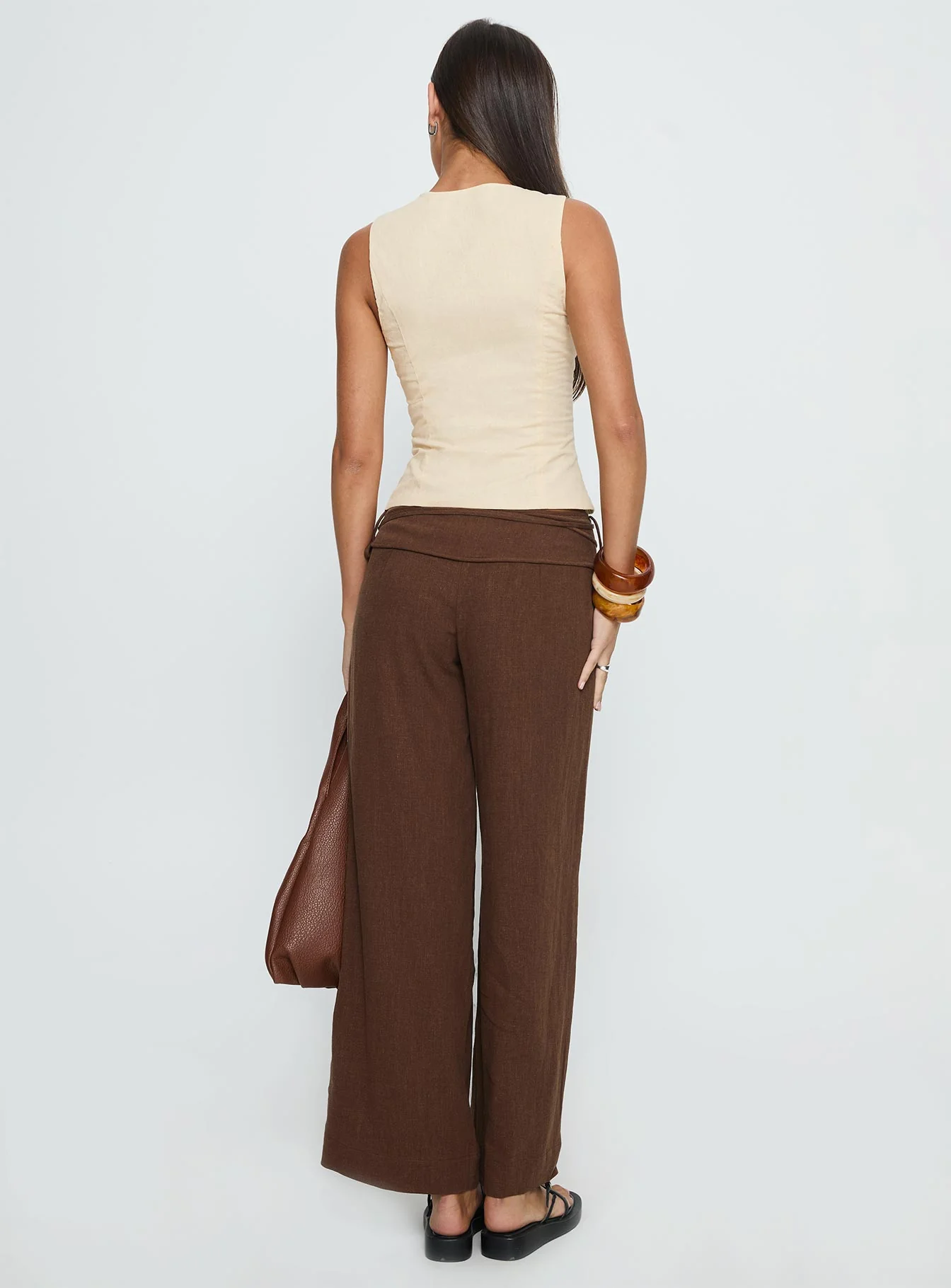 Silver Moon Linen Blend Tie Pants Brown Petite - Image 5