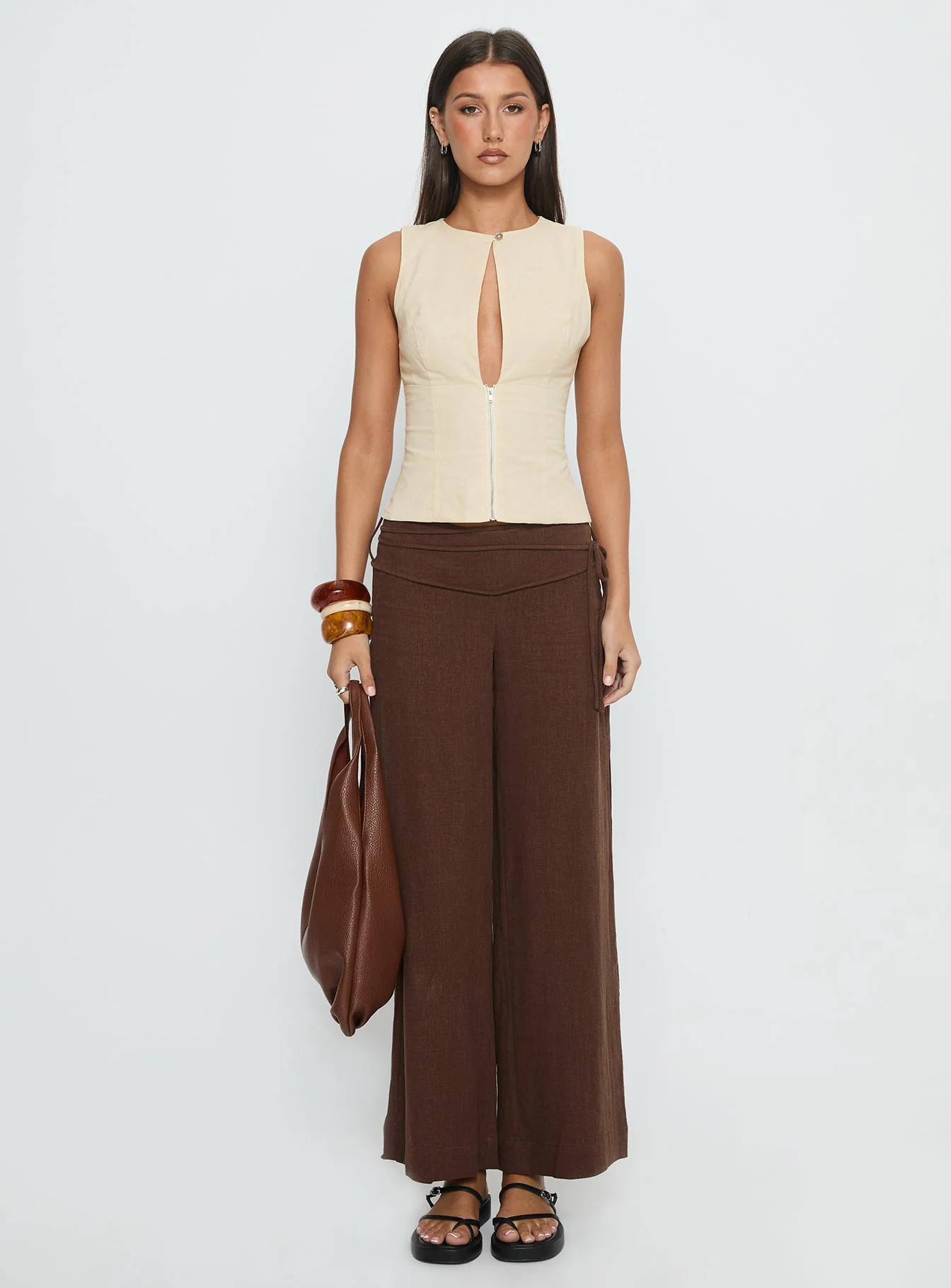 Silver Moon Linen Blend Tie Pants Brown Petite - Image 7