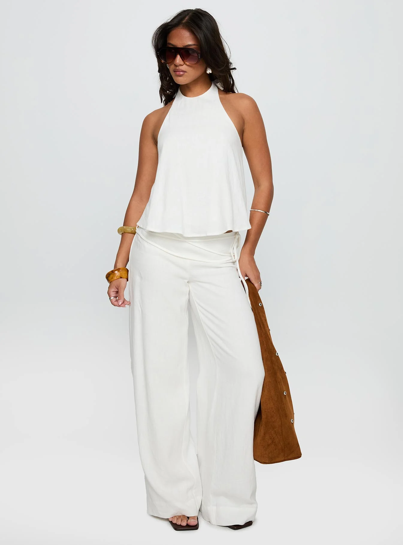Silver Moon Linen Blend Tie Pants White - Image 3
