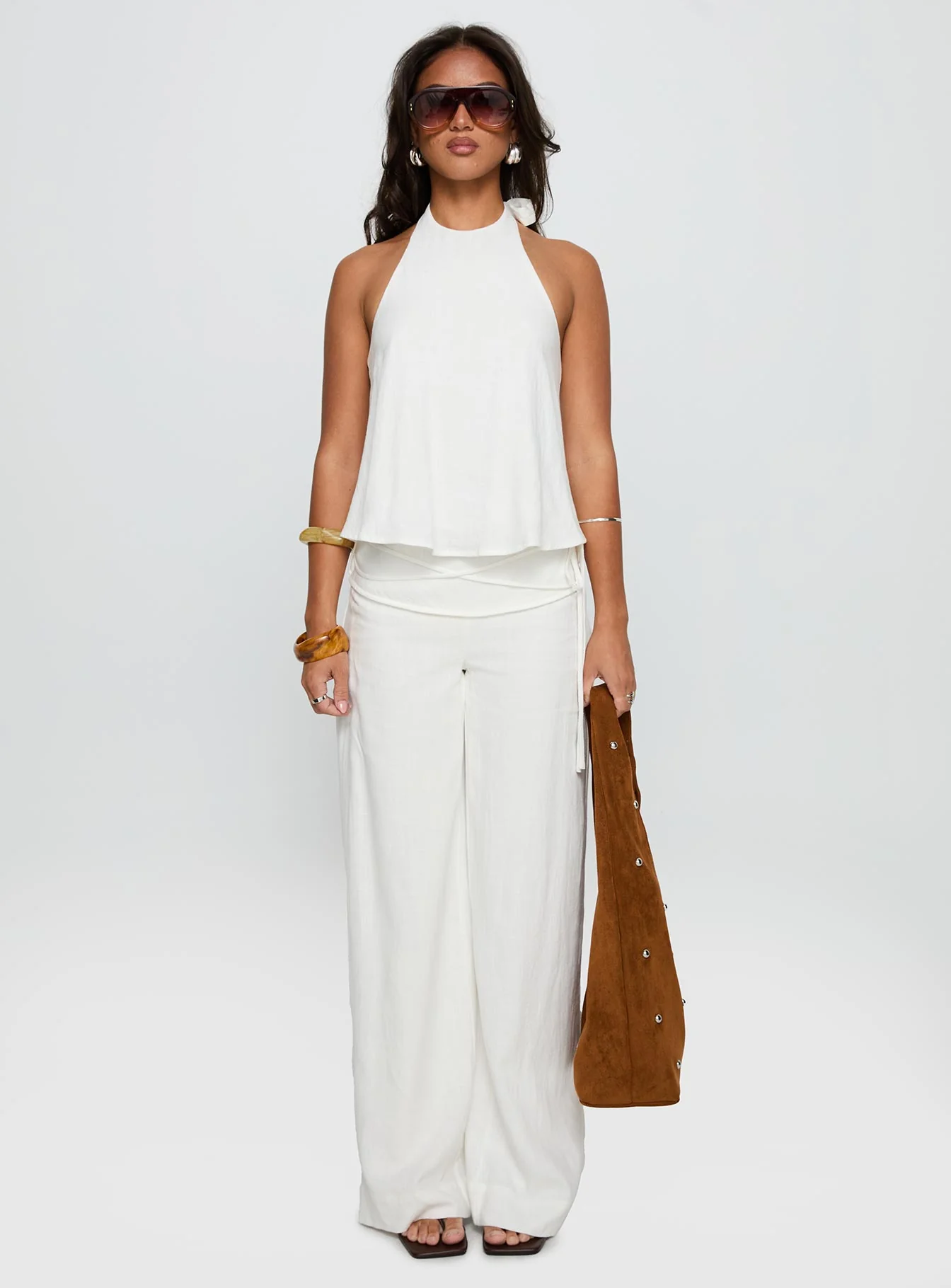 Silver Moon Linen Blend Tie Pants White - Image 7