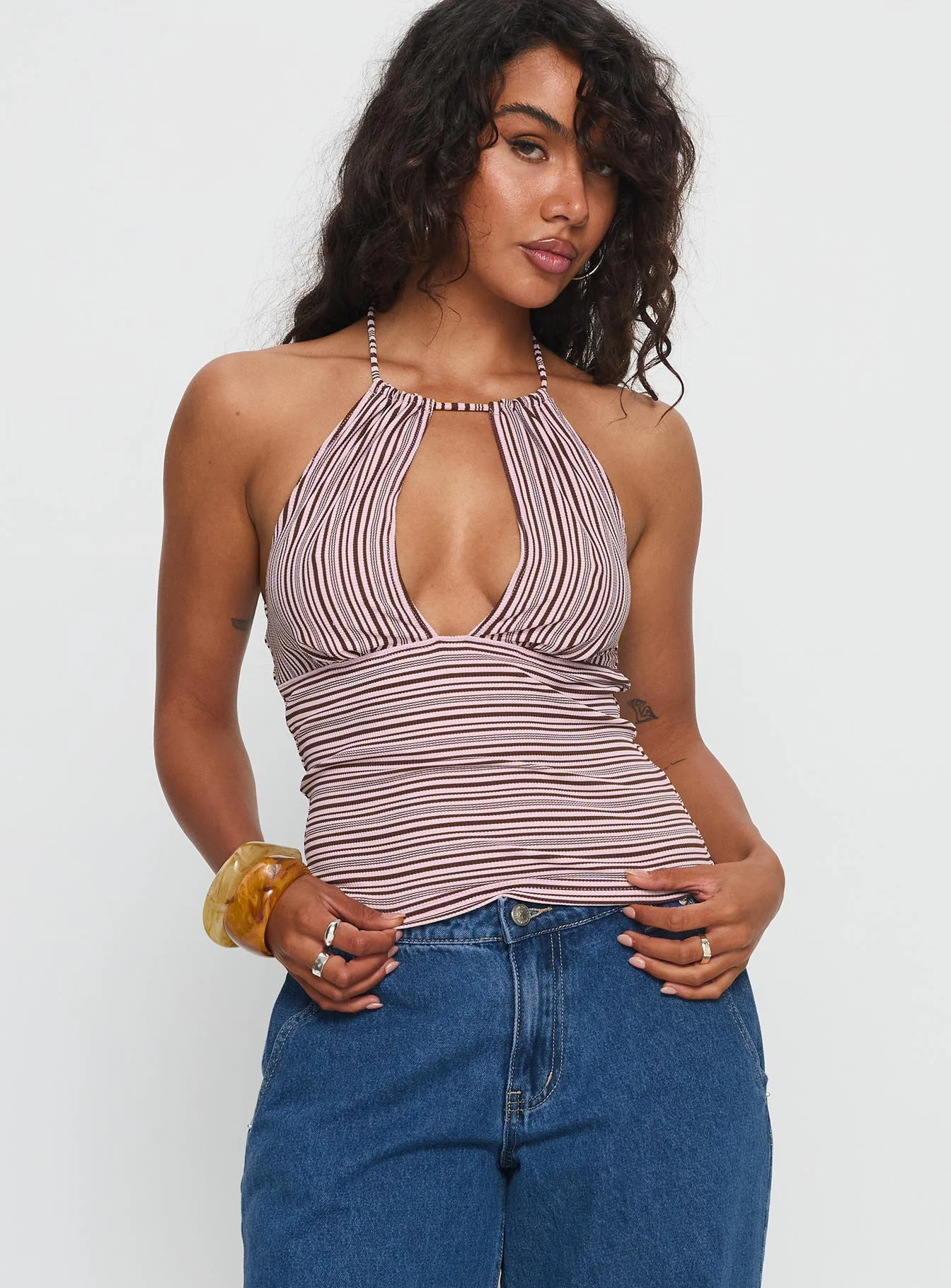 Sit In Silence Cut Out Top Purple Stripe - Image 2