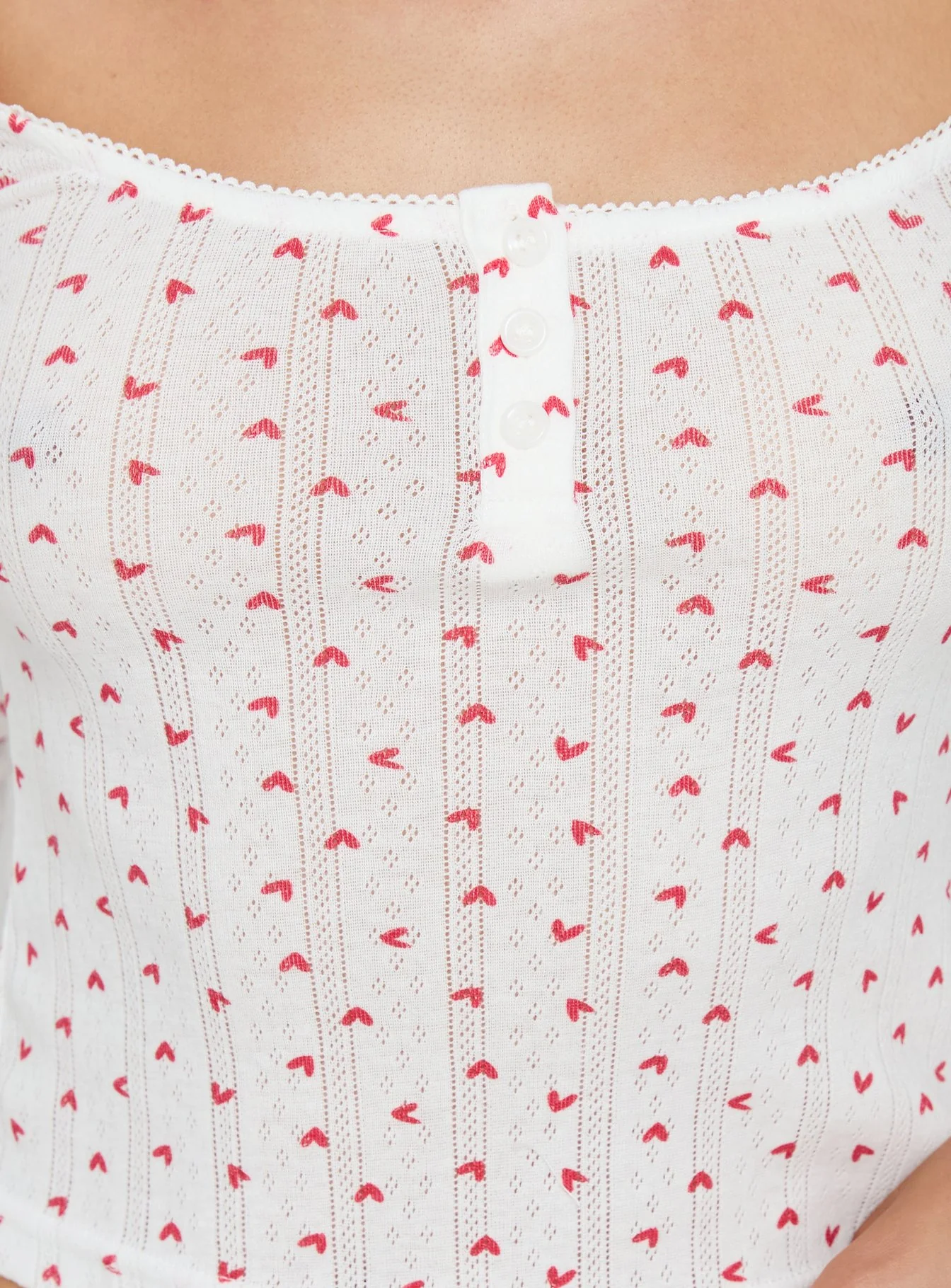Sleepytea Pointelle Sleep Long Sleeve Top White / Red - Image 5