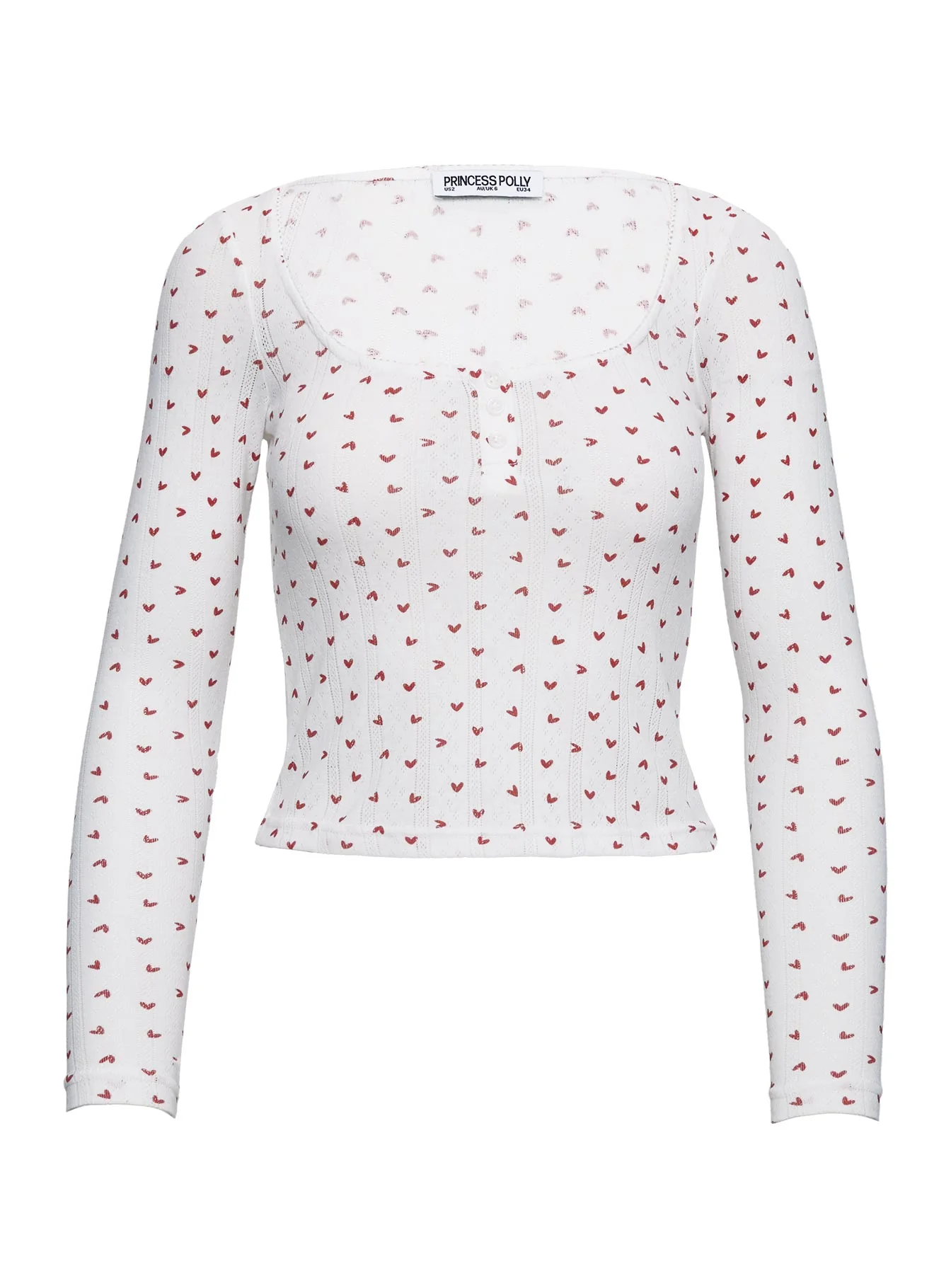 Sleepytea Pointelle Sleep Long Sleeve Top White / Red - Image 7