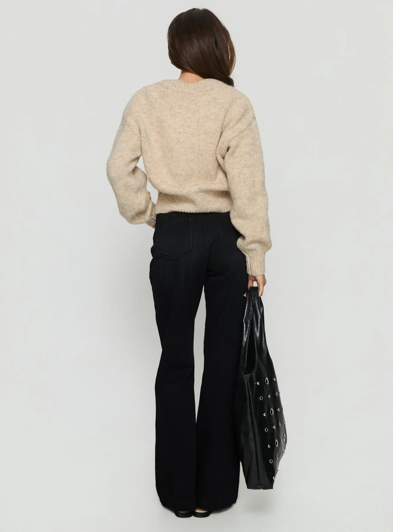 Slow Ride Mid Rise Bootleg Belted Jeans Washed Black - Image 5
