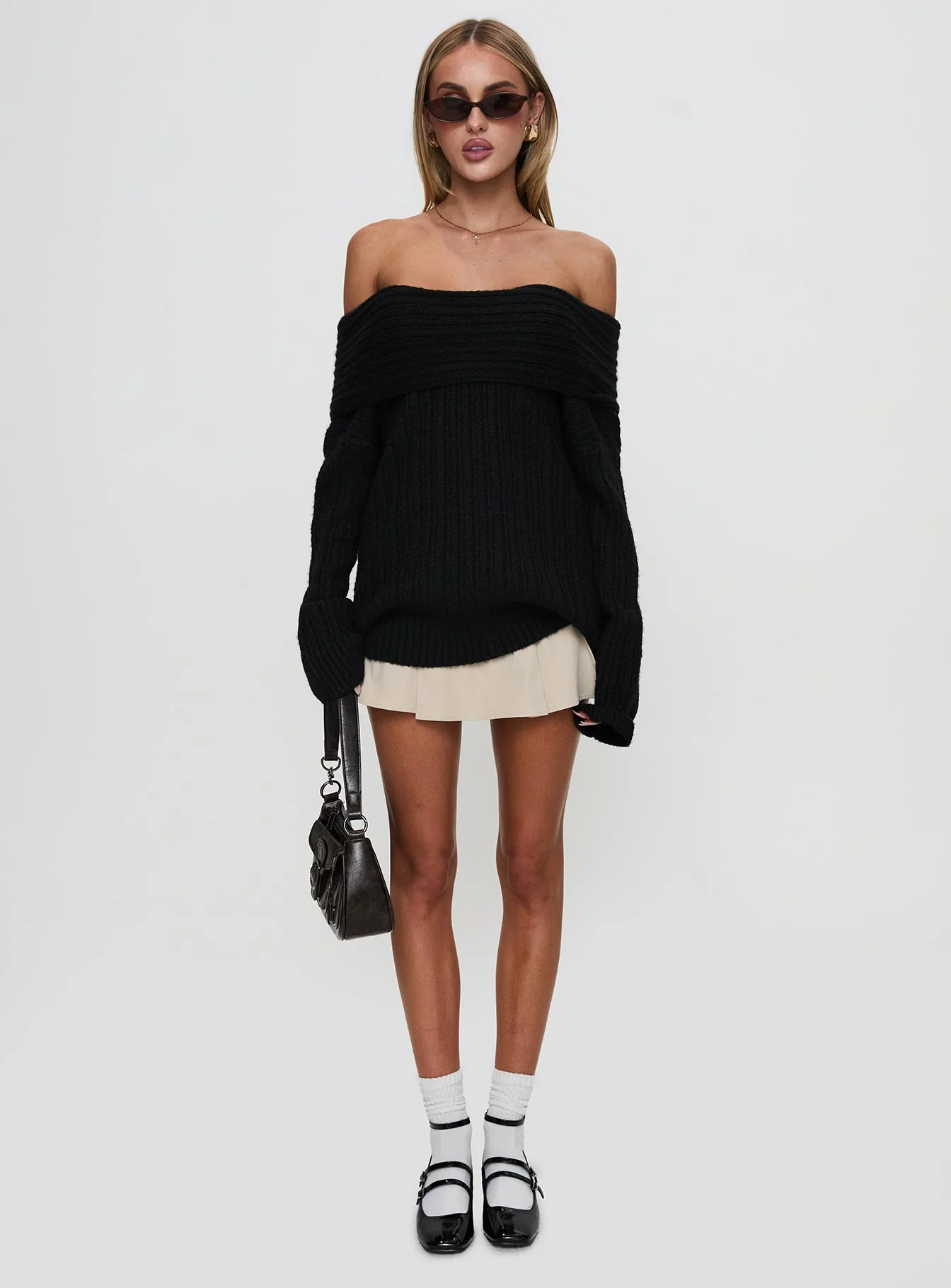 Snowie Off Shoulder Knit Sweater Black - Image 6