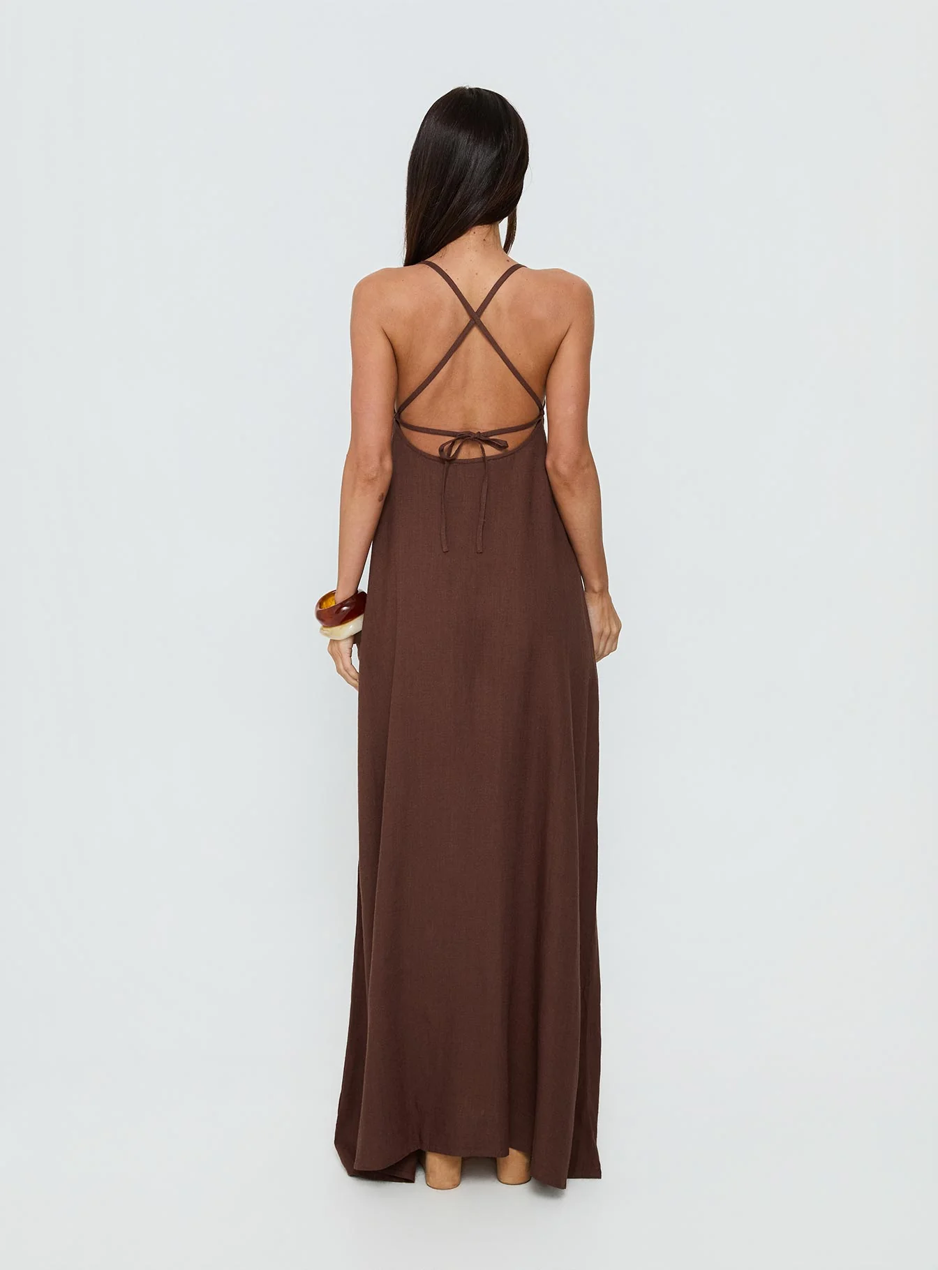 Solie Tie Back Maxi Dress Chocolate - Image 4