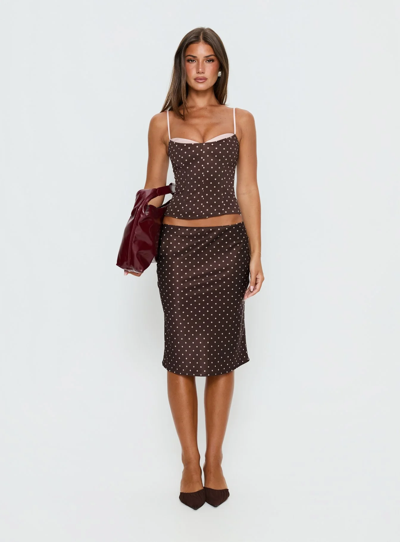 Somani Layered Corset Top Brown / Pink Polka Dot - Image 7