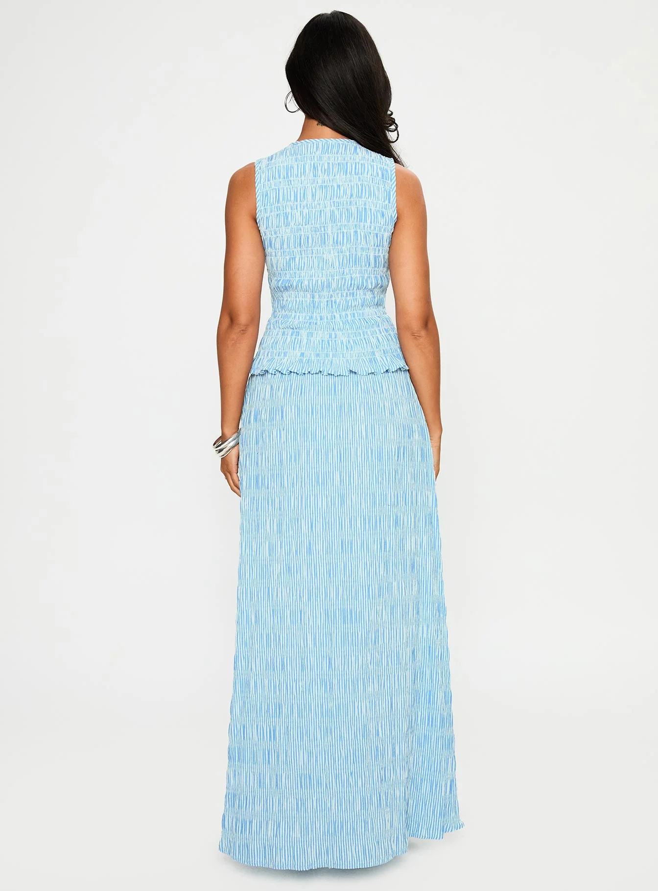 Songbird Shirred Maxi Dress Blue - Image 4