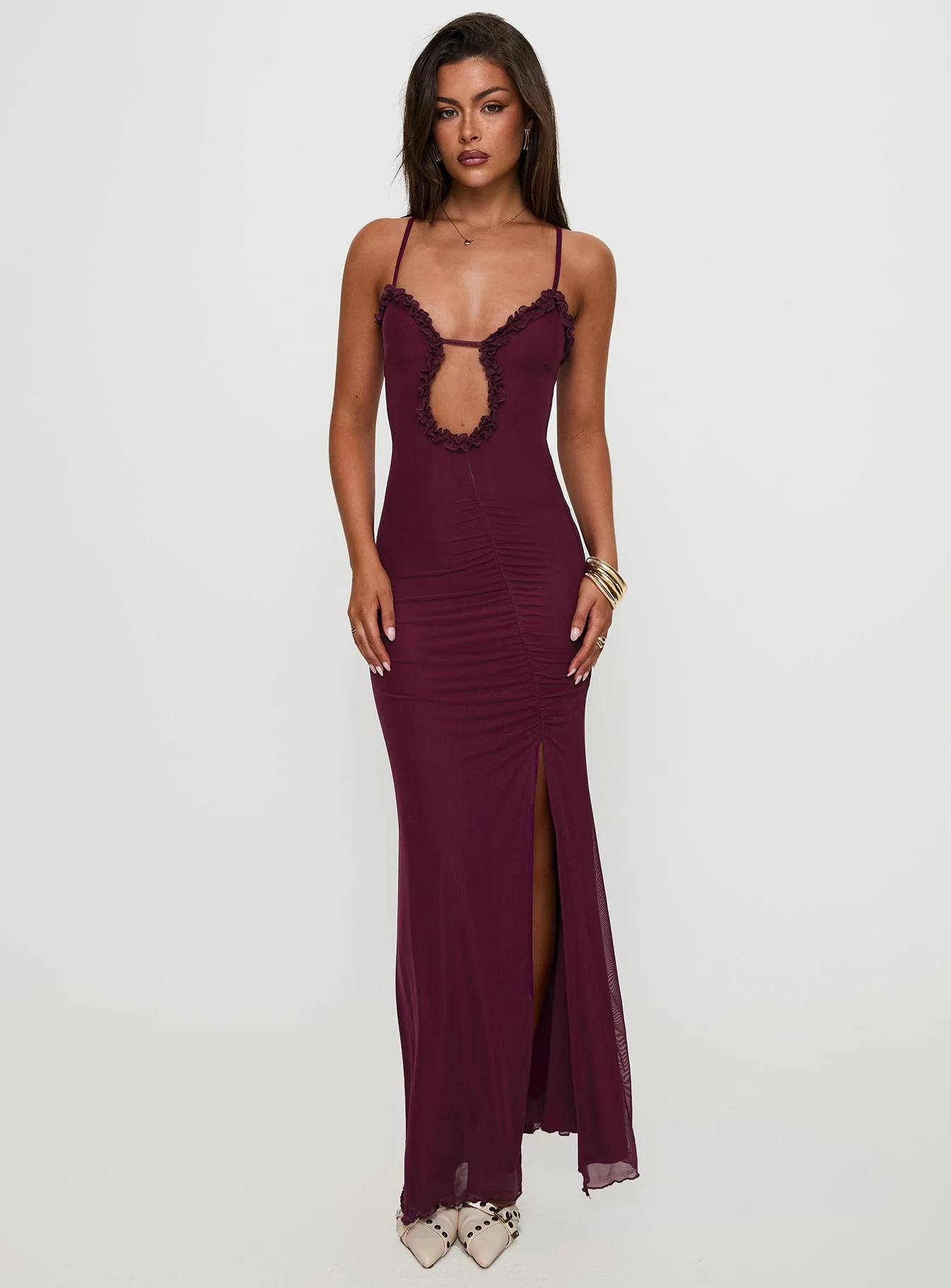Soulina Ruched Maxi Dress Purple - Image 3