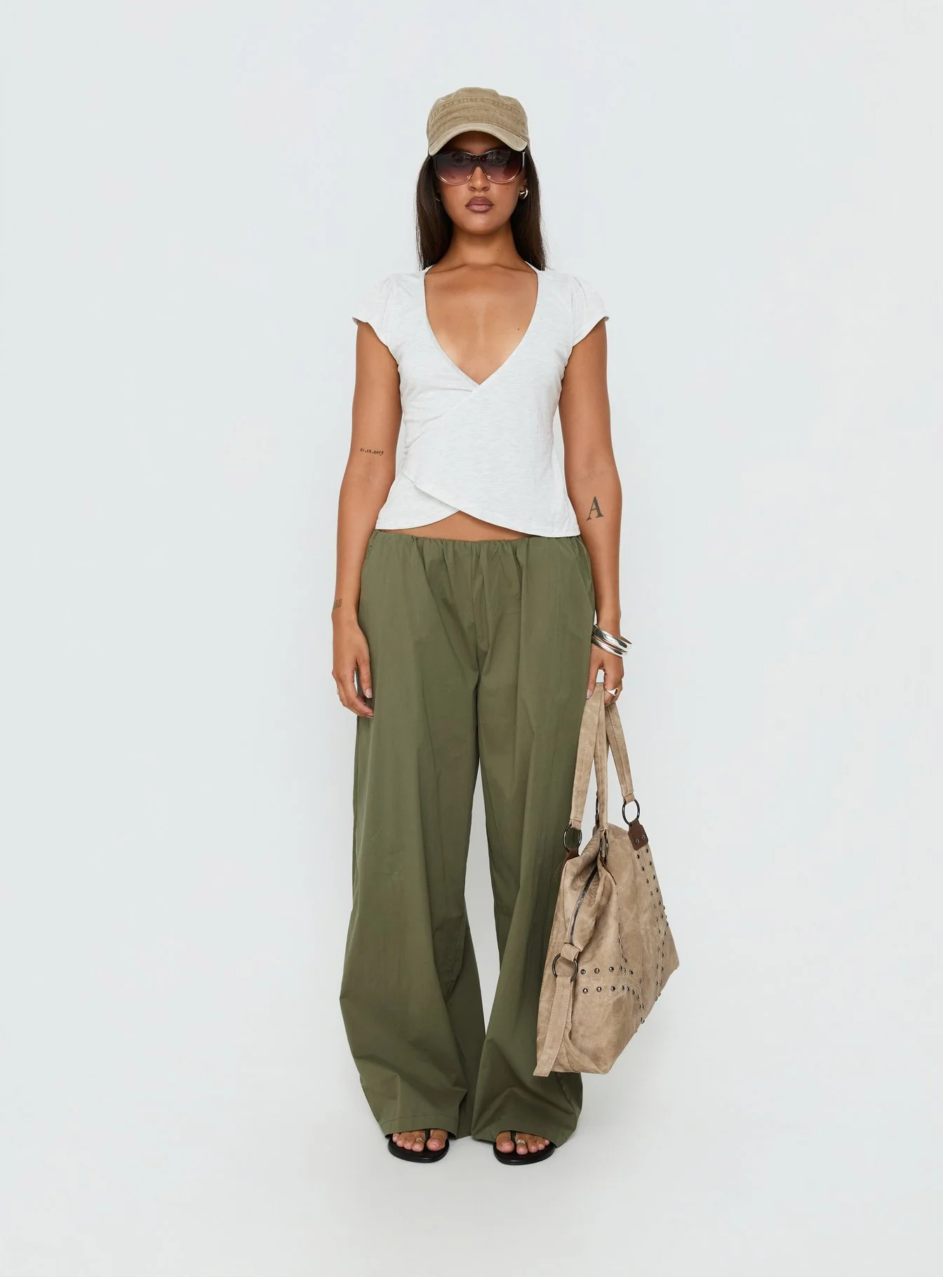 Stefanee Short Sleeve Wrap Top Light Grey Marle - Image 7