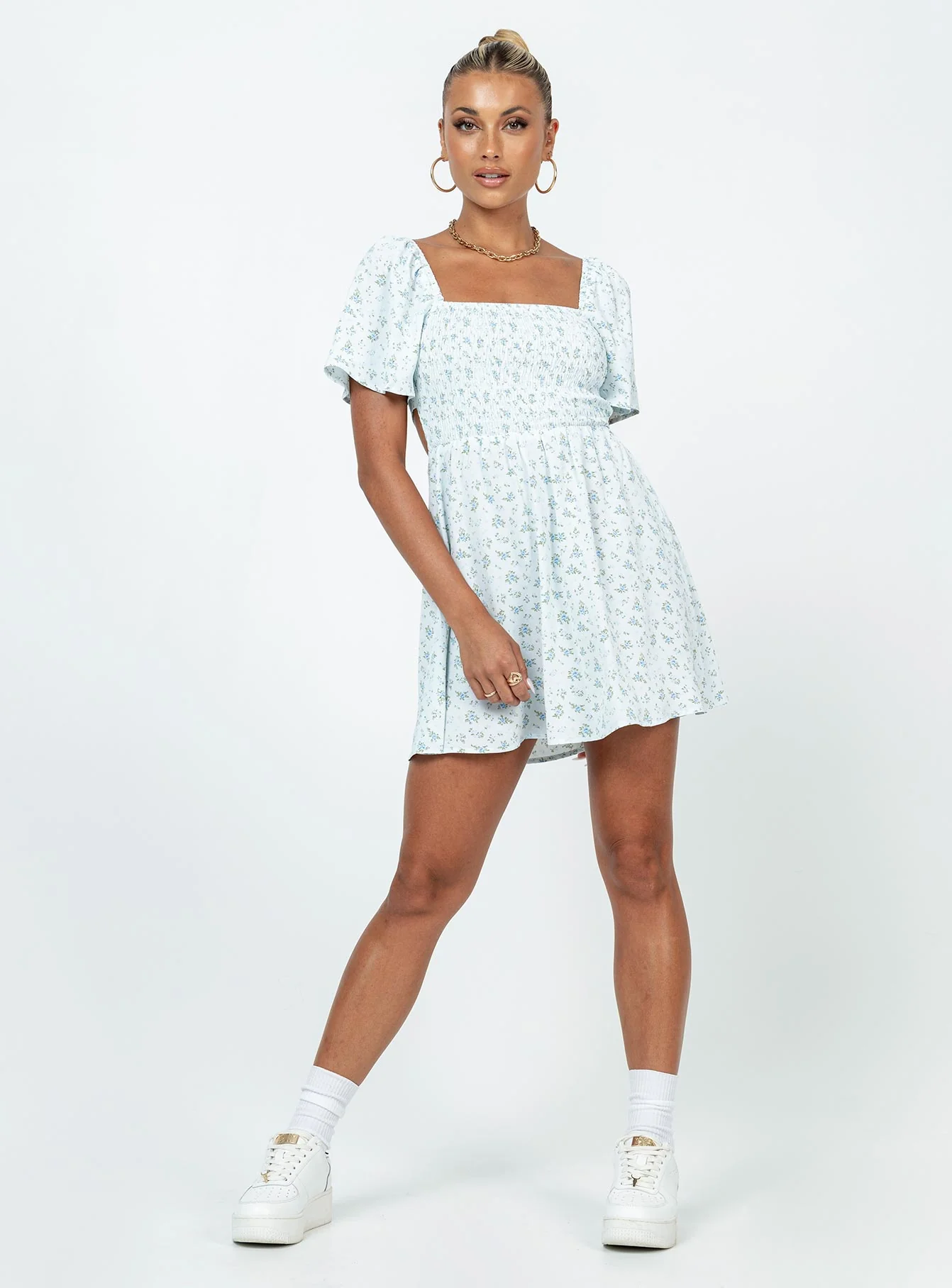 Summer Nights Mini Dress Blue Floral - Image 3