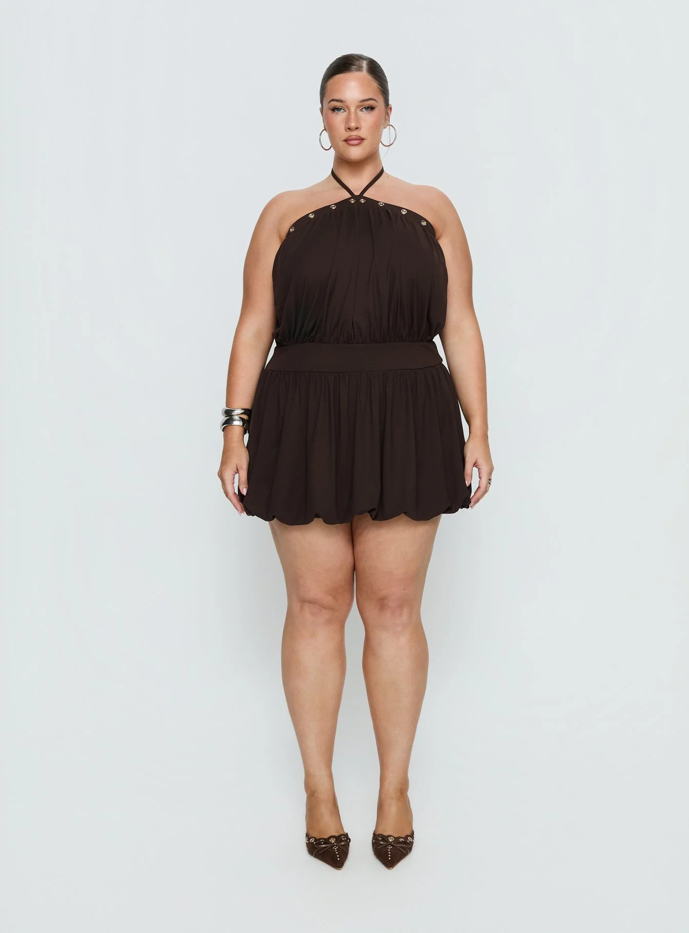 Sunnee Eyelet Detail Playsuit Brown Curve - Image 7