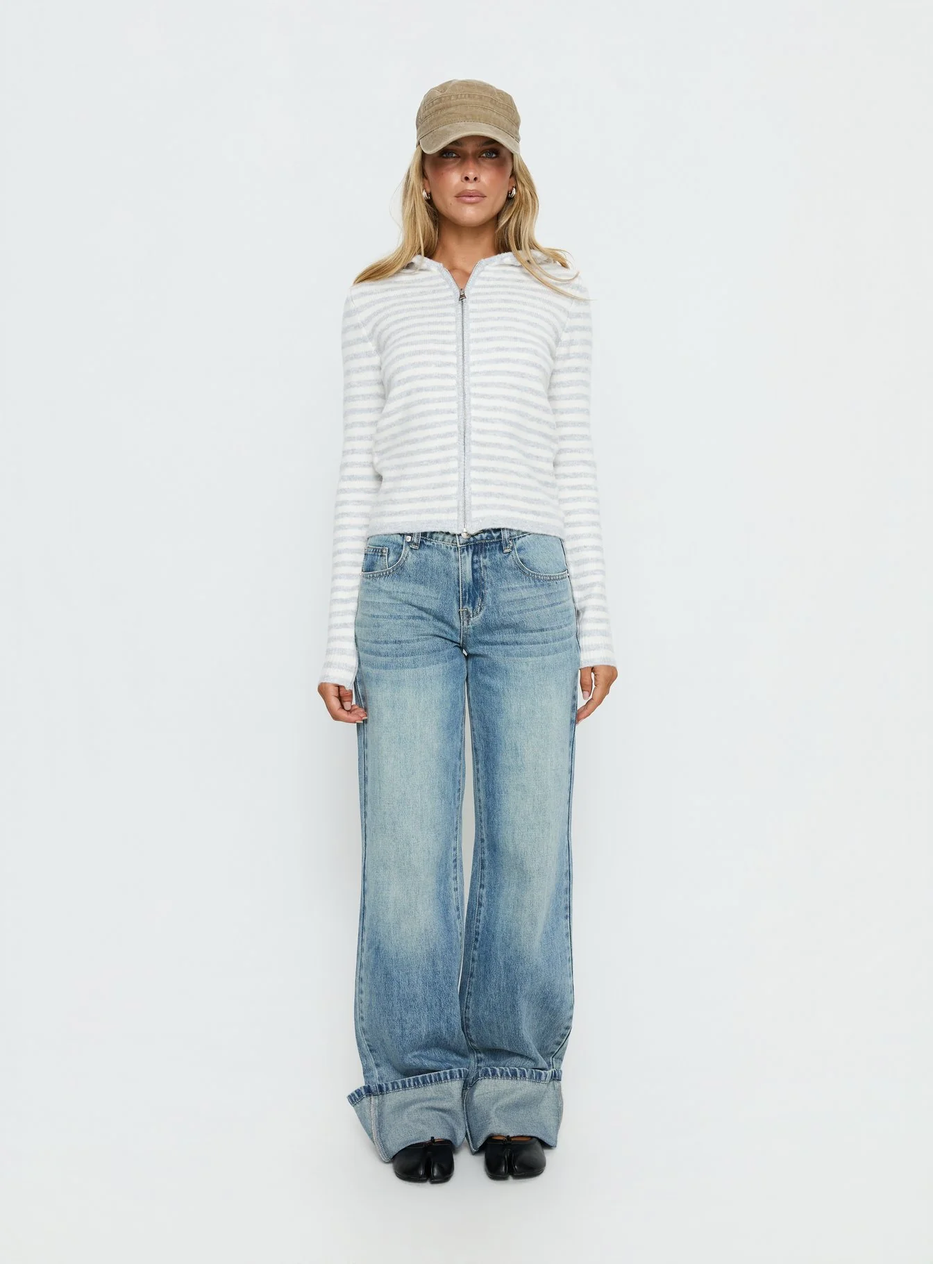 Superstars Zip Through Hoodie Grey / Cream Stripe - Image 7
