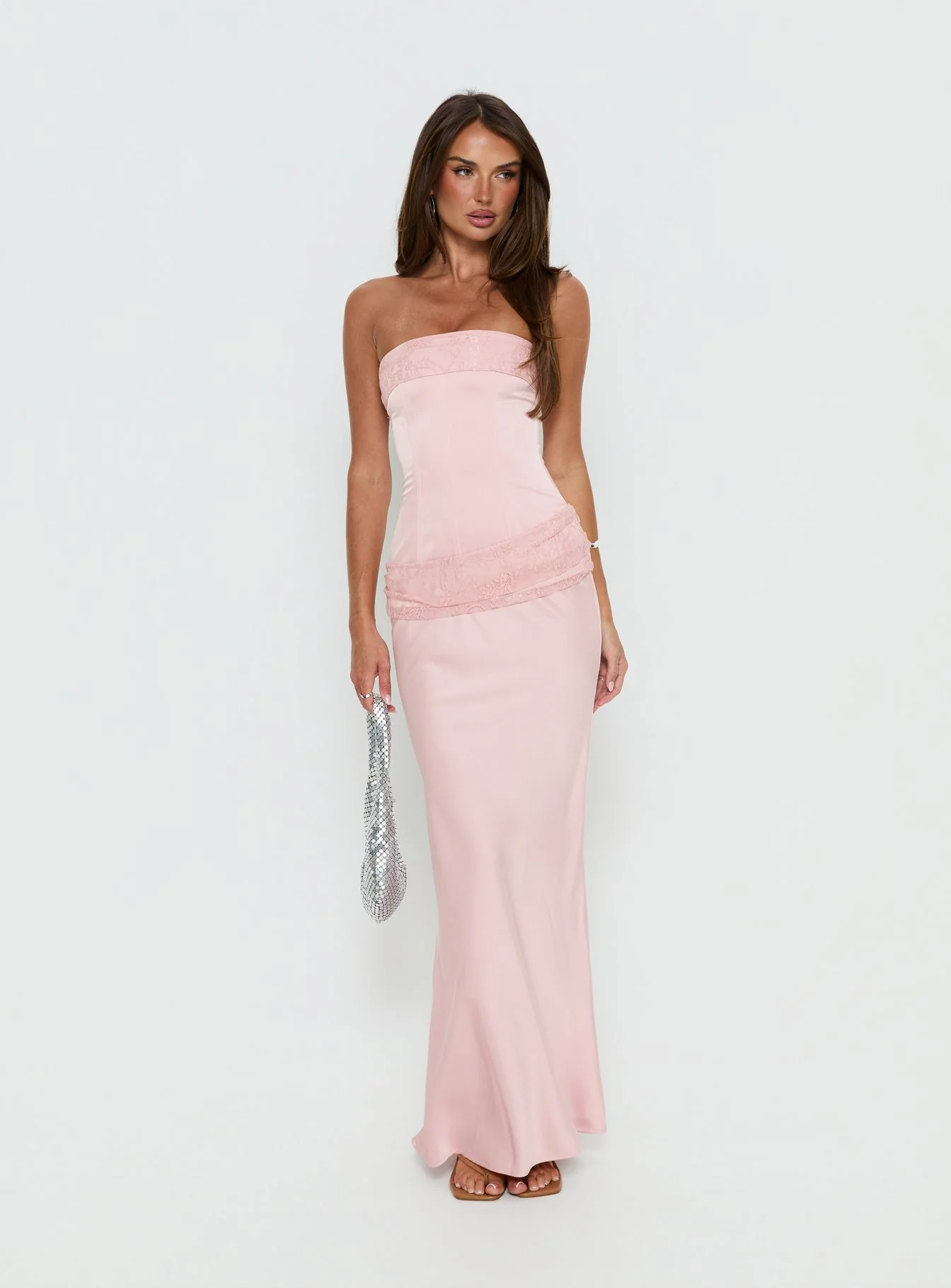 Sura Strapless Lace Detail Maxi Dress Pink - Image 2