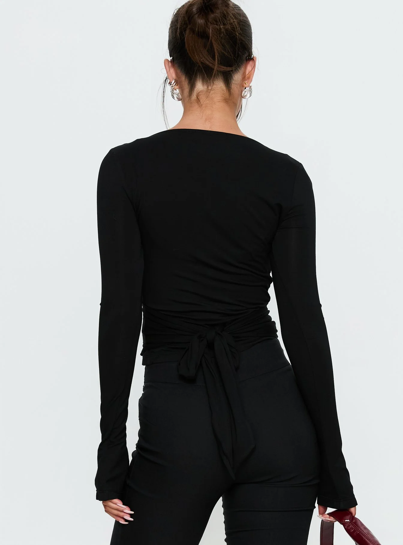 Sylka Long Sleeve Jersey Wrap Top Black - Image 5