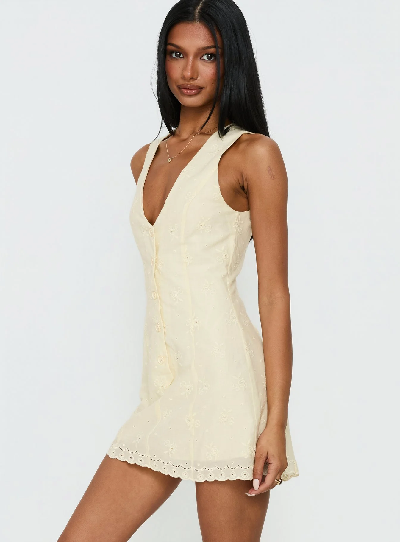 Sylvara Textured Button Up Playsuit Yellow - Image 4