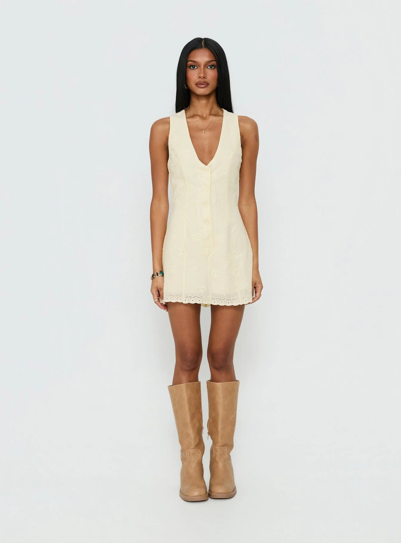 Sylvara Textured Button Up Playsuit Yellow - Image 8