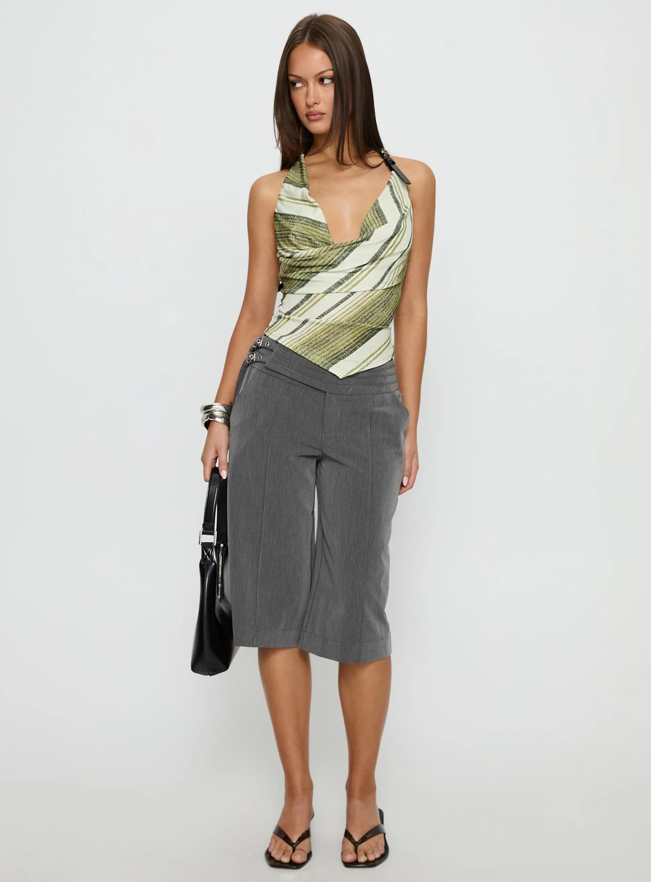 Syrenah Halter Cowl Neck Top Green Stripe - Image 3