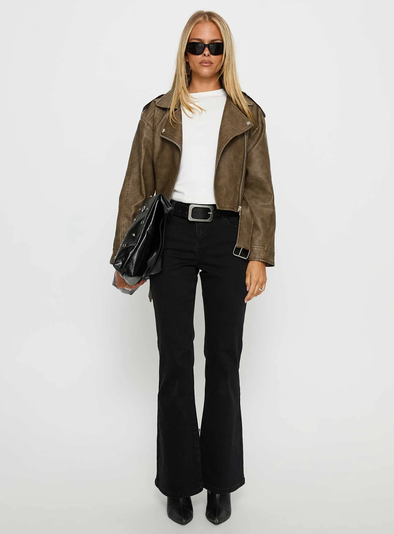 Talisha Faux Leather Biker Jacket Brown - Image 7