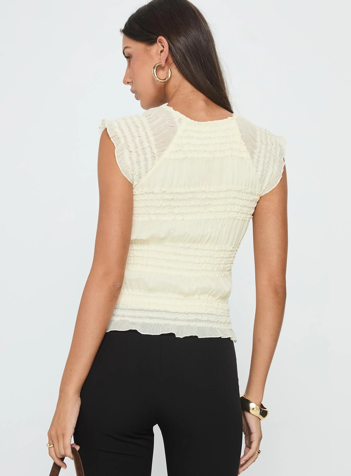 Talyn Cap Sleeve Frill Top Cream - Image 5