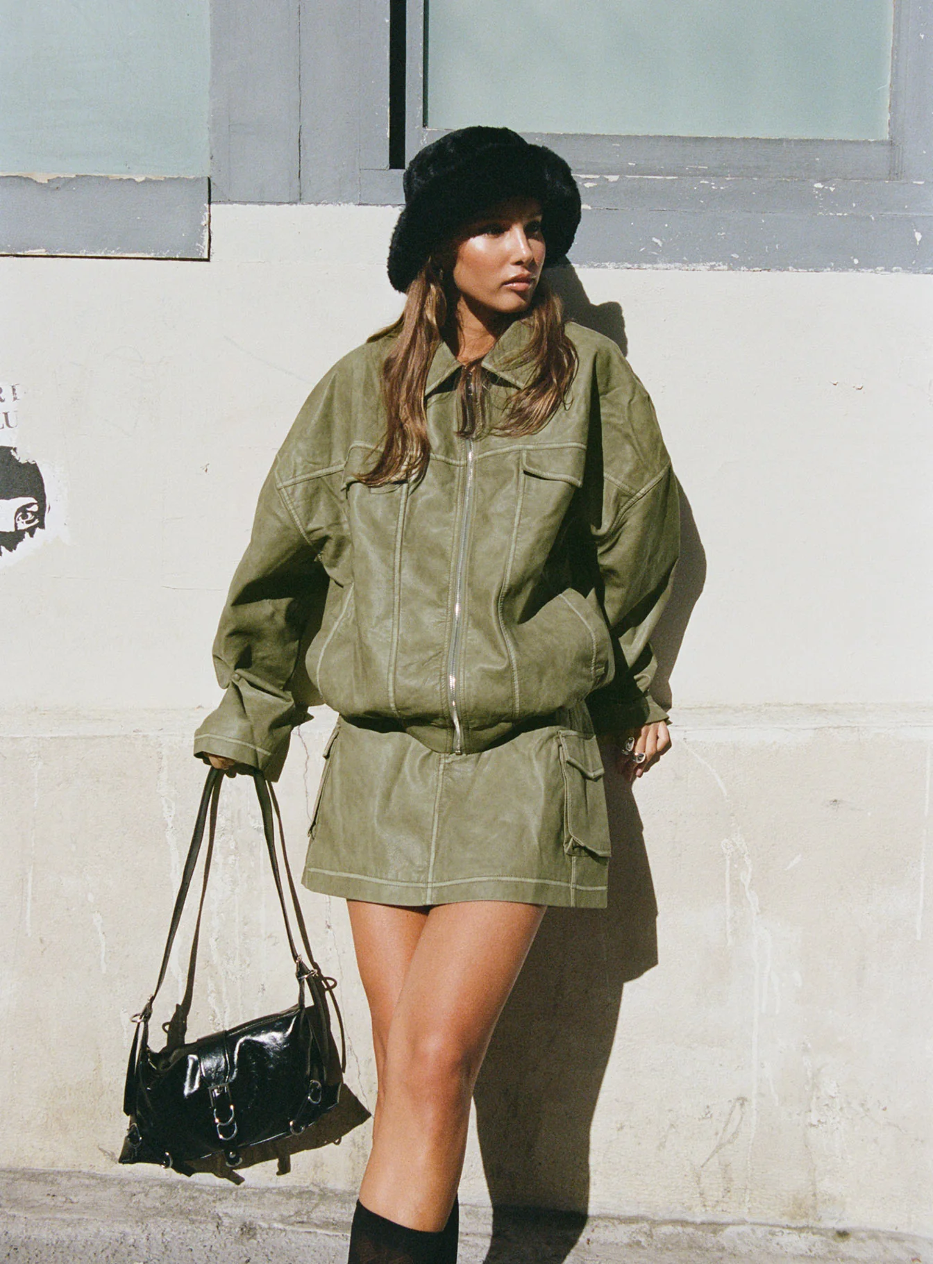 Tanza Faux Leather Jacket Washed Green - Image 3