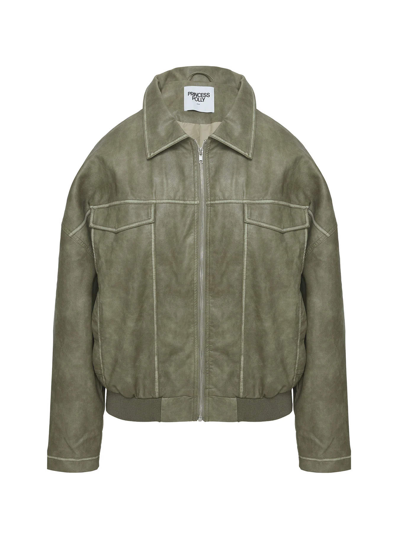 Tanza Faux Leather Jacket Washed Green - Image 5