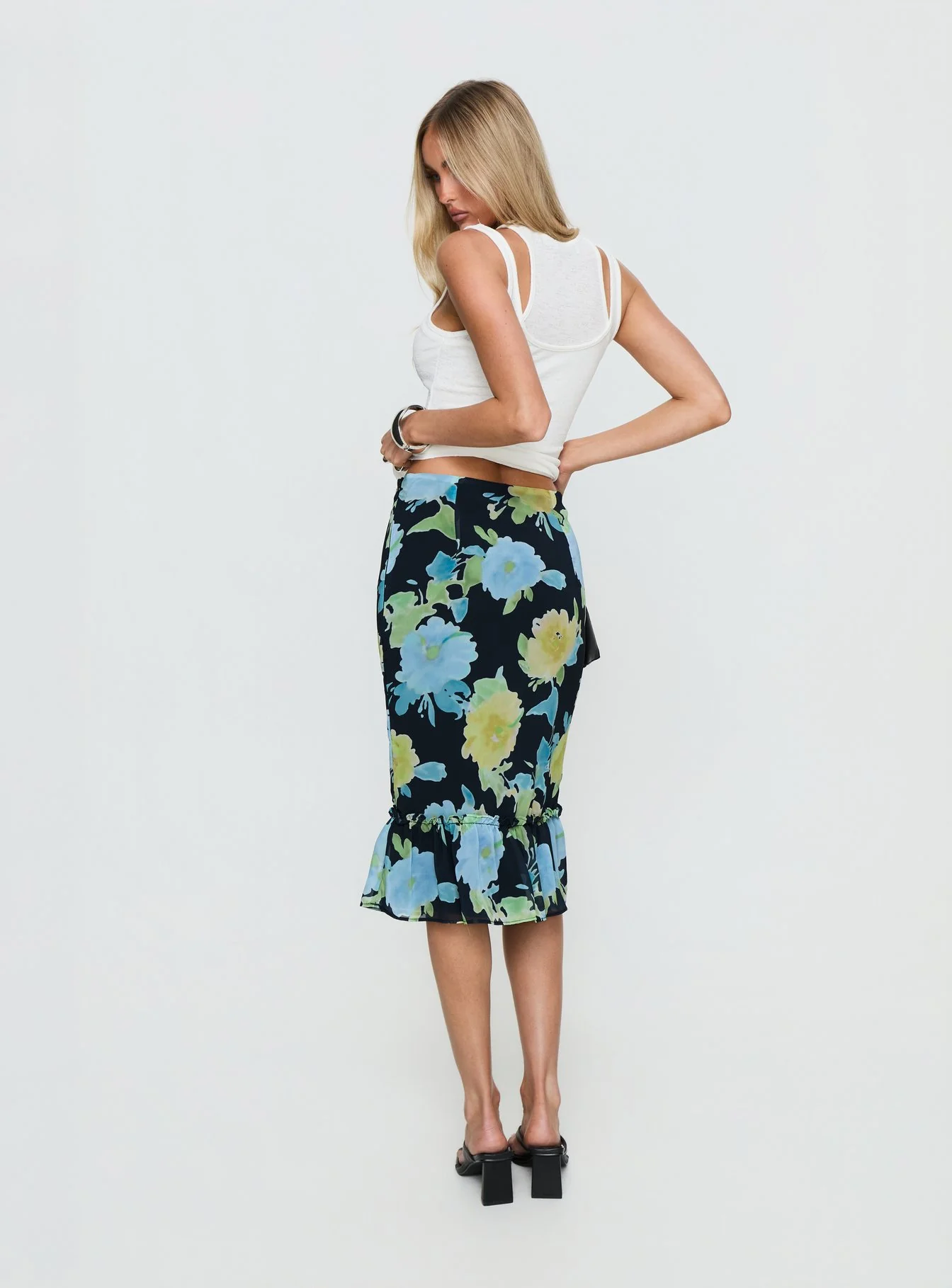 Tarla Midi Skirt Crystal Black Flower - Image 5