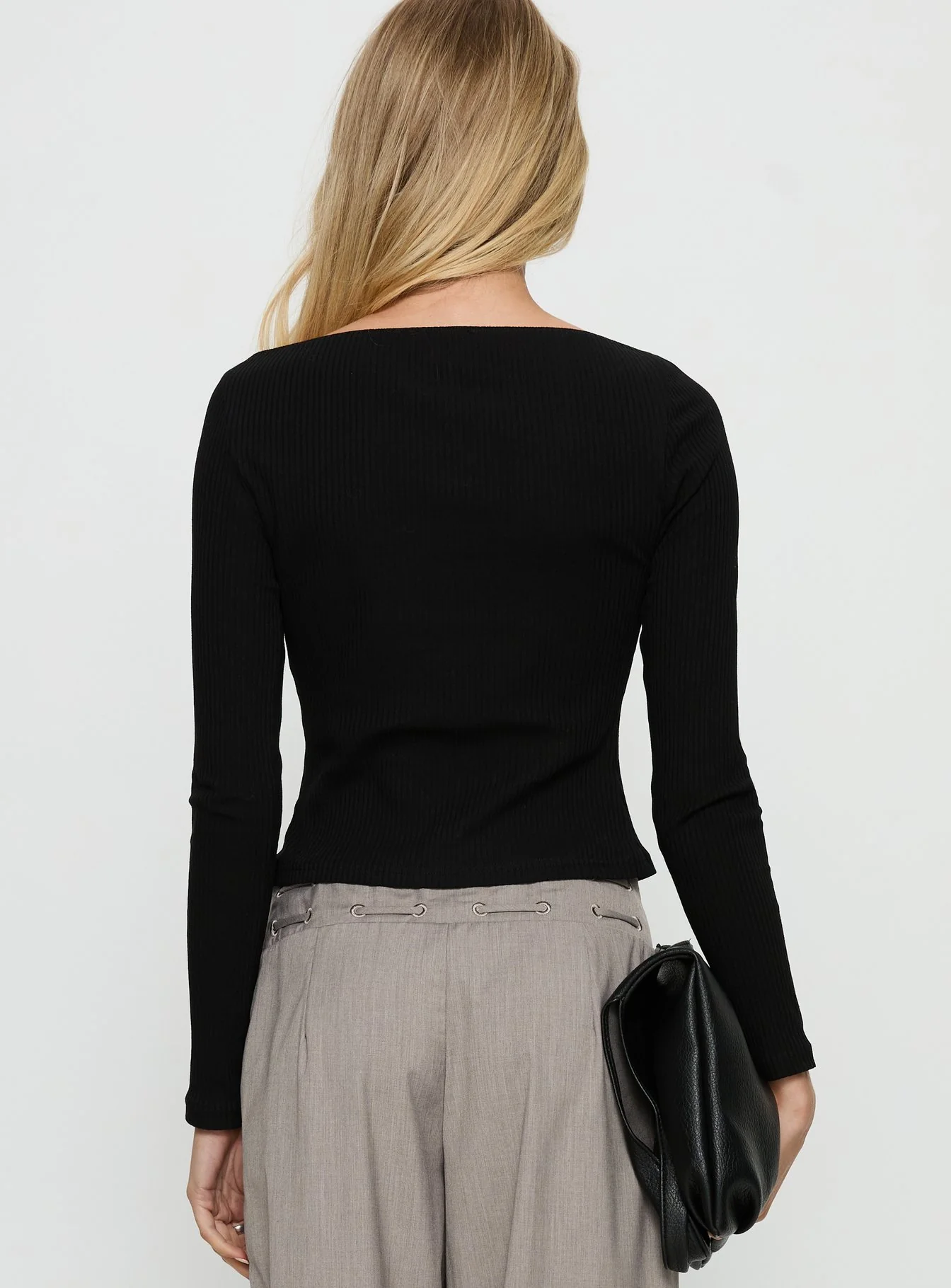 Tashana Long Sleeve Boat Neck Top Black - Image 4