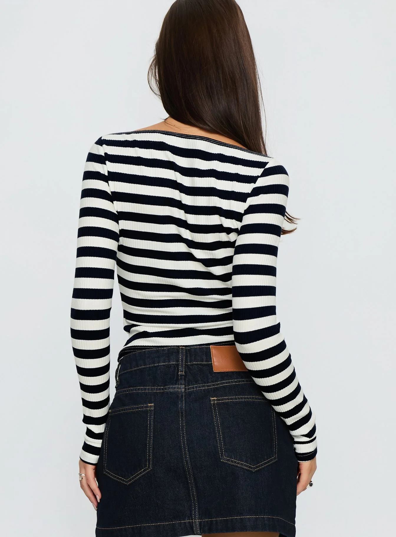 Tashana Long Sleeve Boat Neck Top Navy Stripe - Image 5