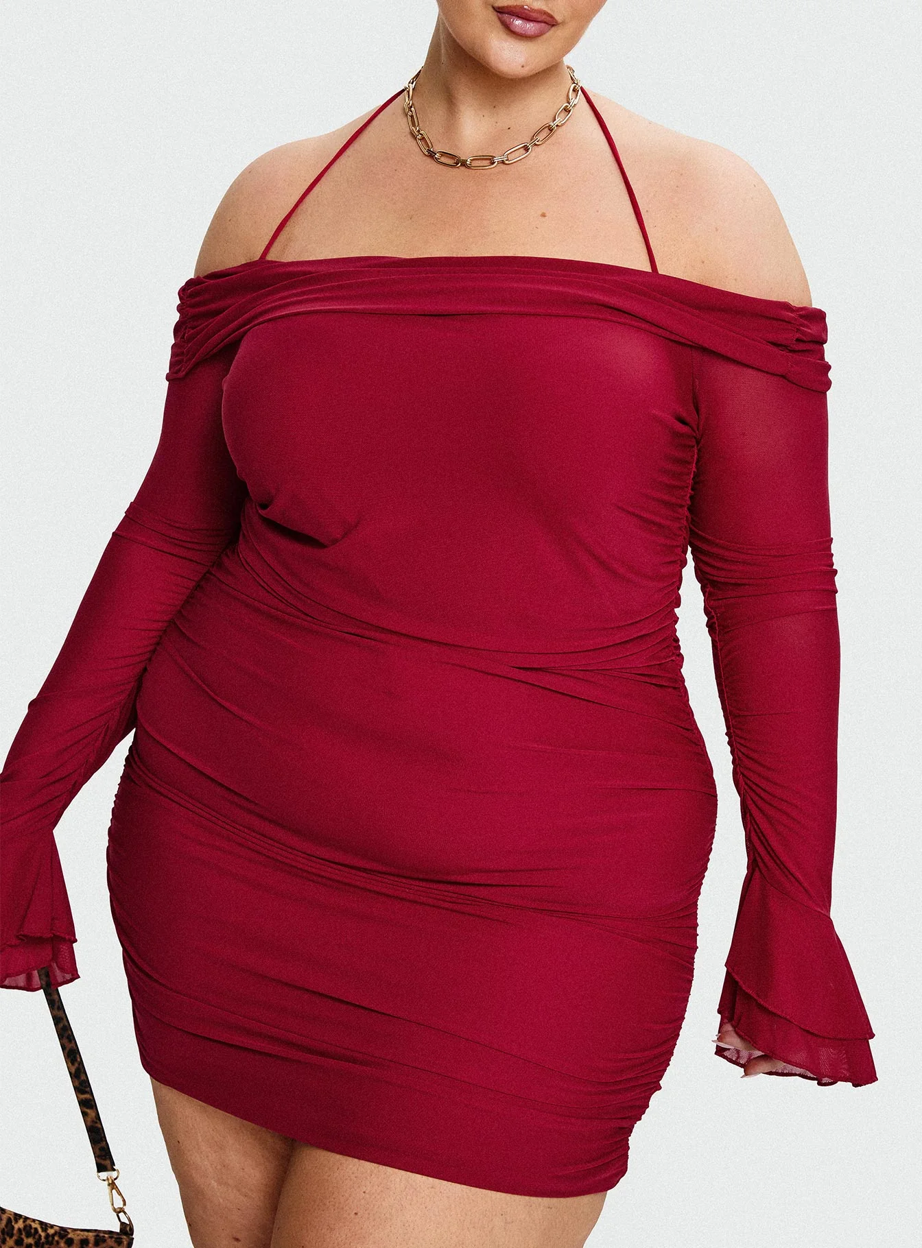 Taylon Off Shoulder Long Sleeve Mini Dress Red Curve - Image 8