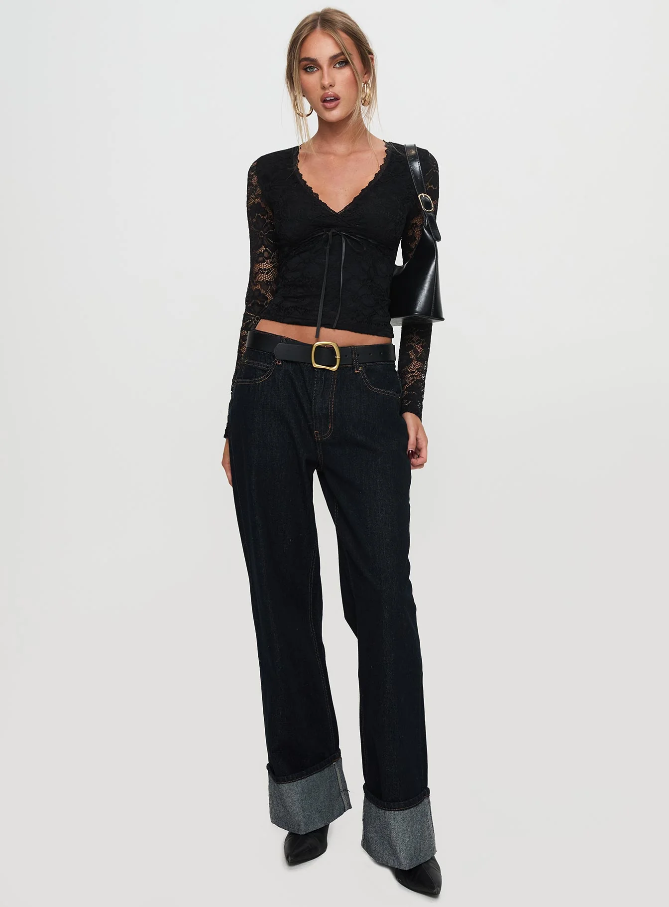 Temptation Incoming Long Sleeve Lace Top Black - Image 2