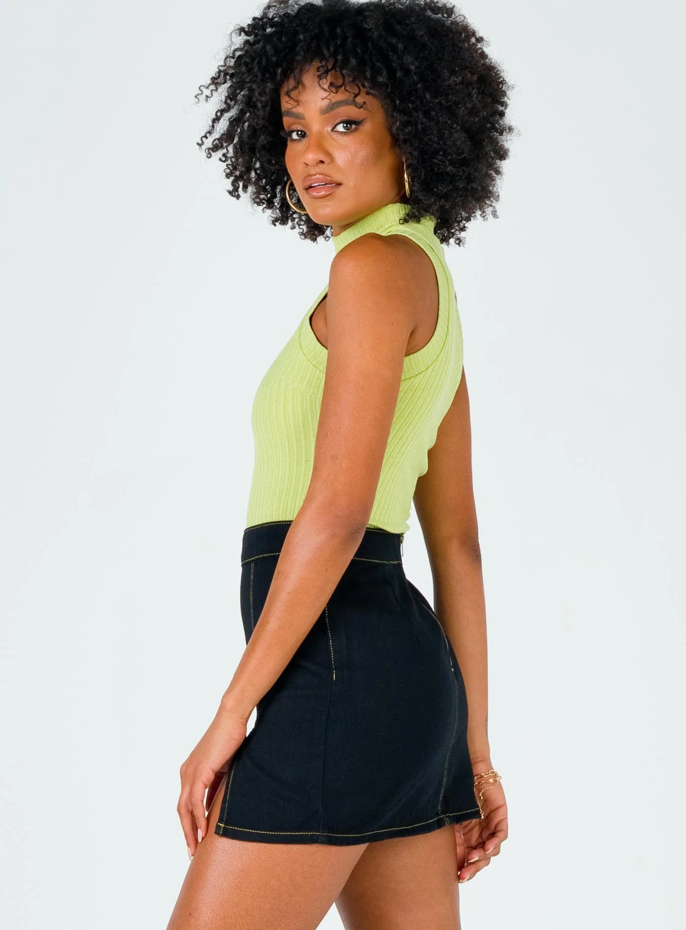 The Lola Mini Skirt Contrast Stitching Black - Image 5