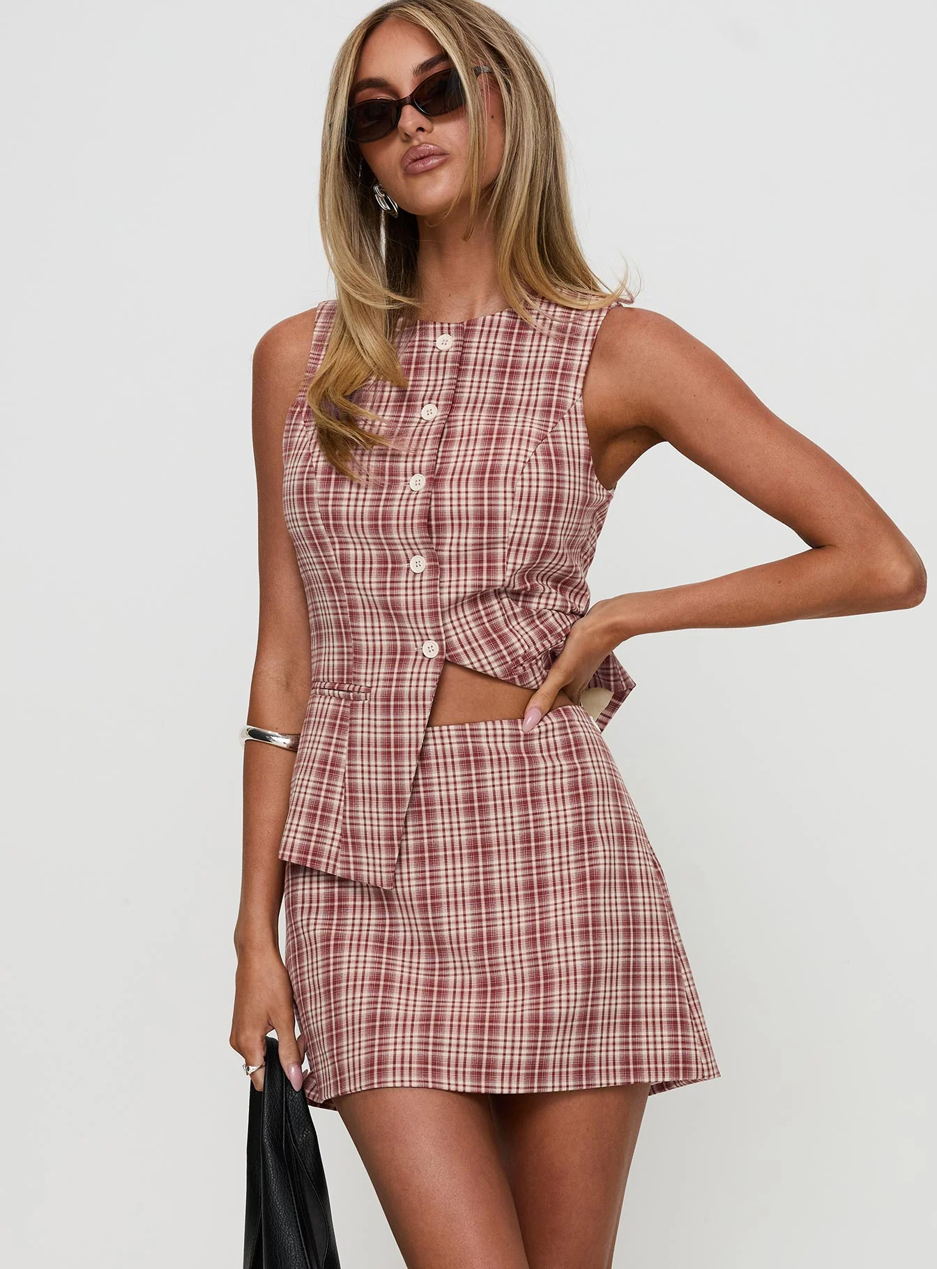 Theodosia Mini Skirt Red Check - Image 2