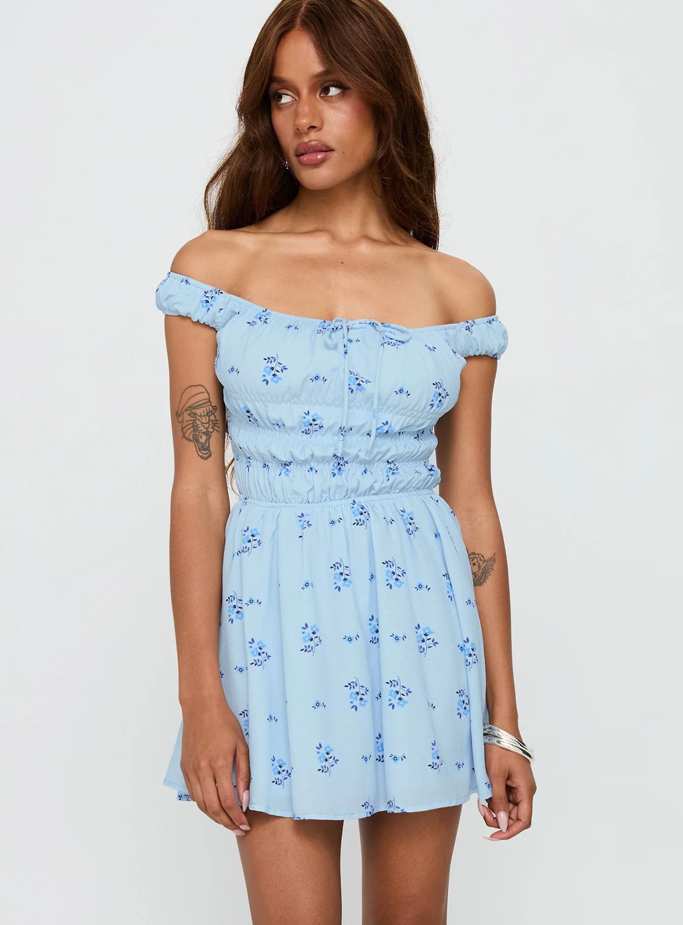 These Are The Days Shirred Mini Dress Blue Multi - Image 2