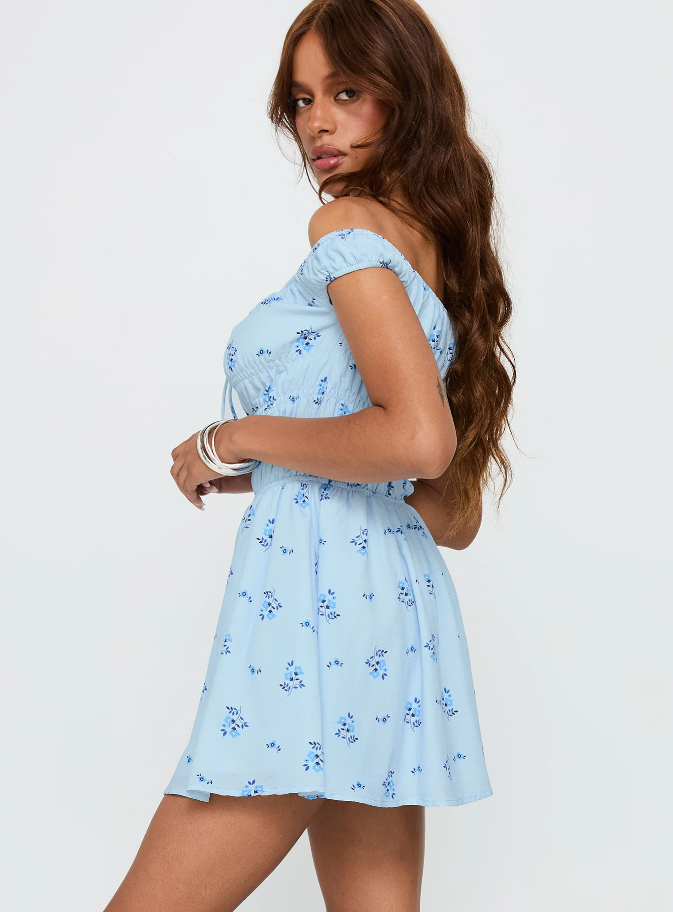 These Are The Days Shirred Mini Dress Blue Multi - Image 4