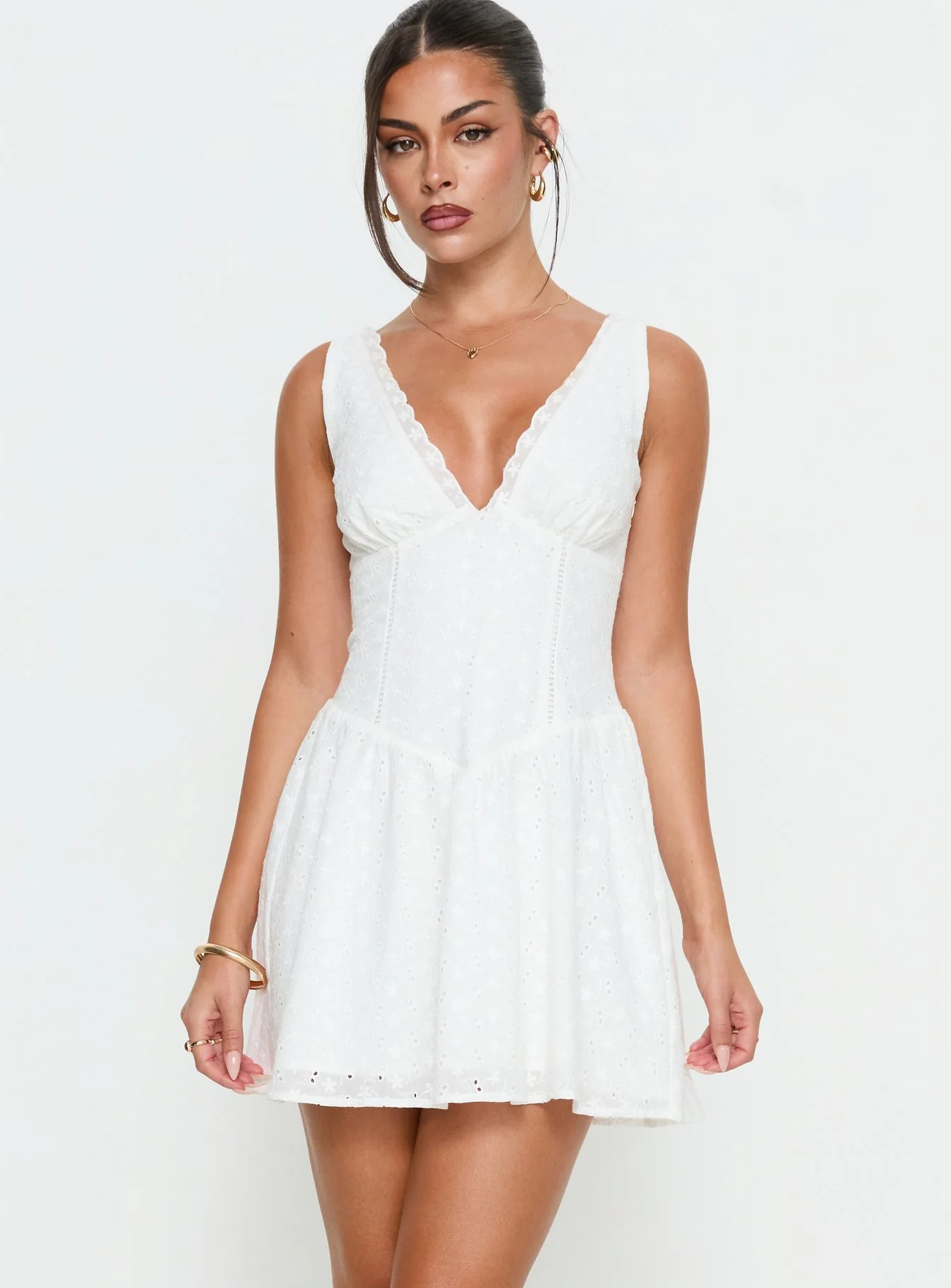 Thinking Bout You Lace Trim Sleeveless Mini Dress White - Image 2