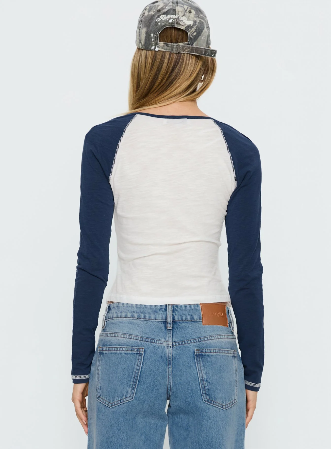 Tokyo 1990 Long Sleeve Raglan Graphic Top White / Blue - Image 5