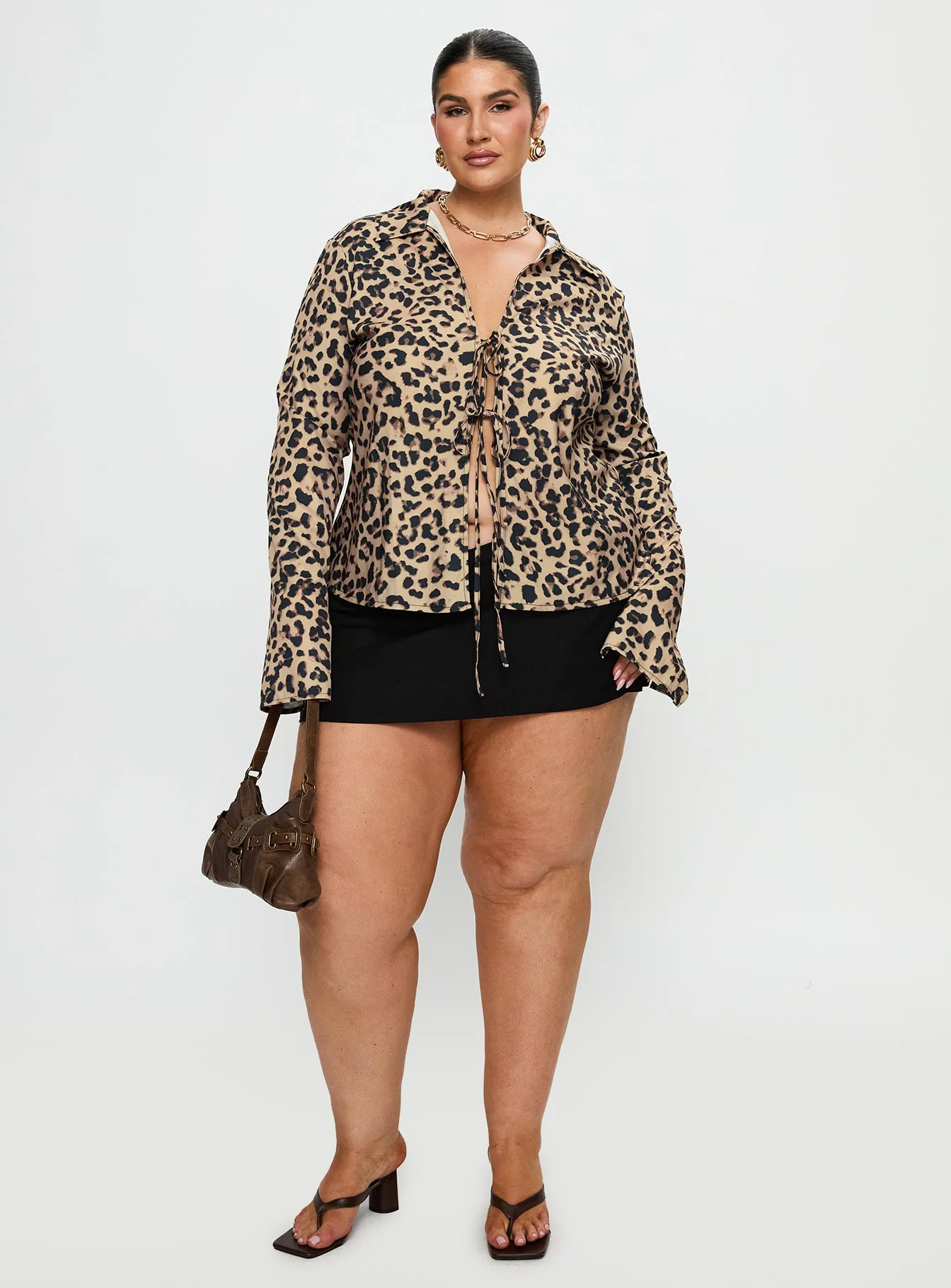 Toriah Long Sleeve Tie Up Top Leopard Curve - Image 3