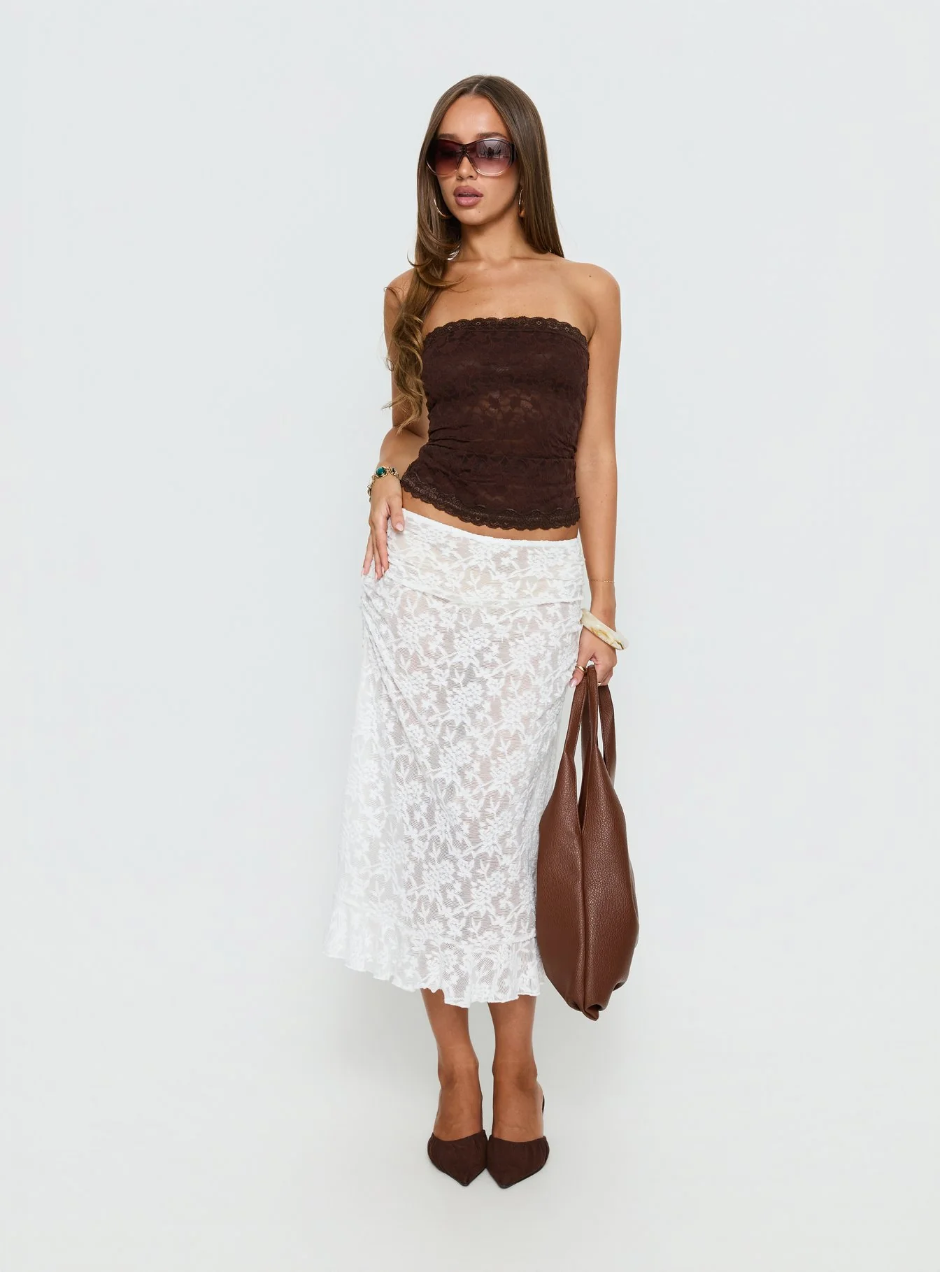 Toscani Lace Frill Midi Skirt White - Image 3