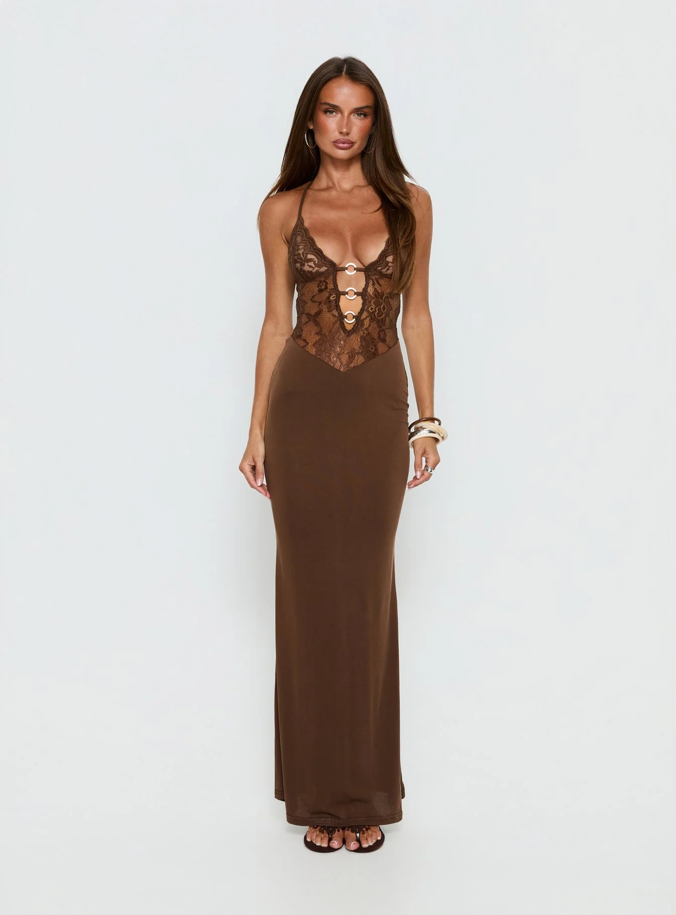 Totema Lace Halter Maxi Dress Chocolate - Image 7