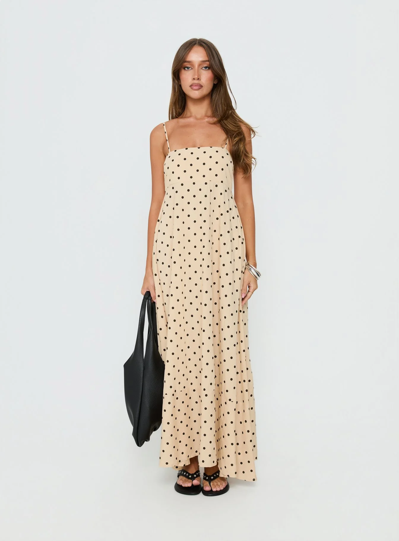 Triniti Square Neck Maxi Dress Cream Polka Dot - Image 6