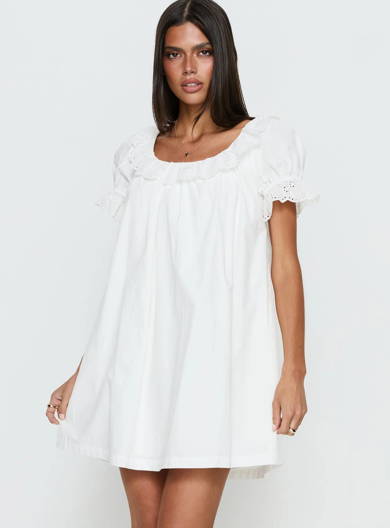 Trinka Frill Collared Mini Dress White - Image 2